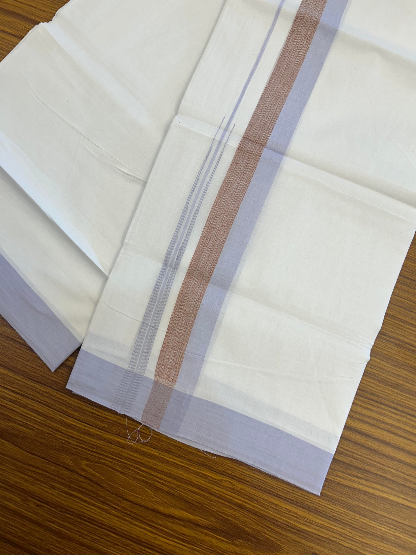20% Discount ! Kaitharikada Balaramapuram 100% Pure Cotton Double Pure White Mundu/Dhoti - 100x80 - 1.5 inch Light Lavender & Red Shaded Stripes Chutty 3.90 mtr (8 muzham) - 99 KK5361 PMC