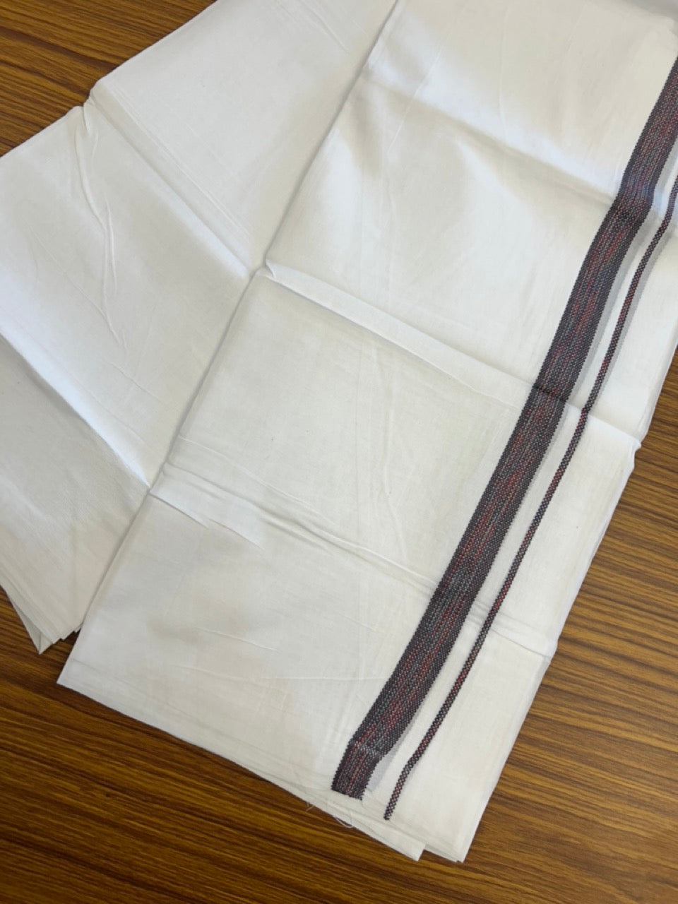 20% Discount ! Kaitharikada Balaramapuram 100% Cotton Pure White Rainbow Double Mundu/Dothi - 100x80 - 0.75 inch Brown & Multi colour Kara 3.80 mtr (8 muzham) - 32 KK5299 THI