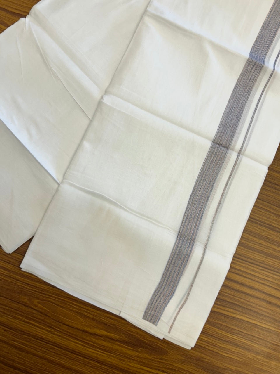 20% Discount ! Kaitharikada Balaramapuram 100% Cotton Pure White Rainbow Double Mundu/Dothi - 100x80 - 0.75 inch Blue & Multi colour Kara 3.80 mtr (8 muzham) - 35 KK5299 THI