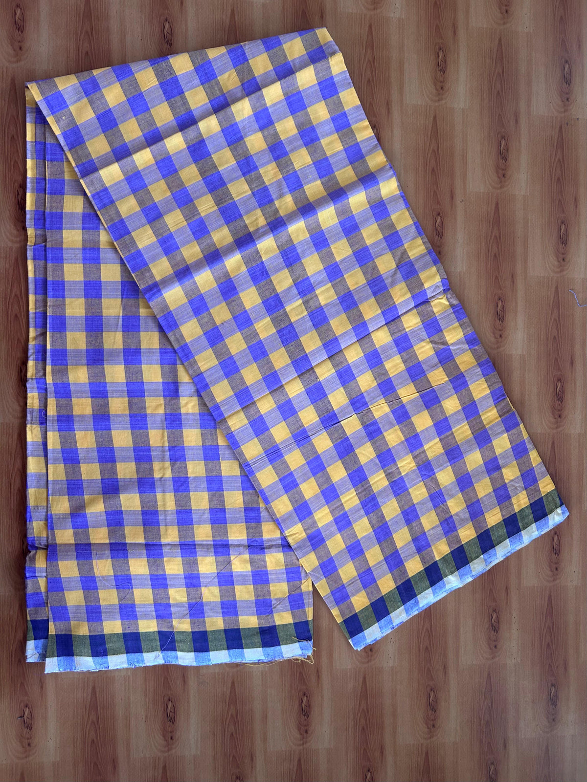 Kerala Handloom - Signature Kaitharikada - 100% Pure Cotton - 2/60sX40s Twisted Thread - Handloom Single Mundu/Dhoti - Orange Yellow & Violet Check Body - Above 2 mtr - 56 KK8080 KAL