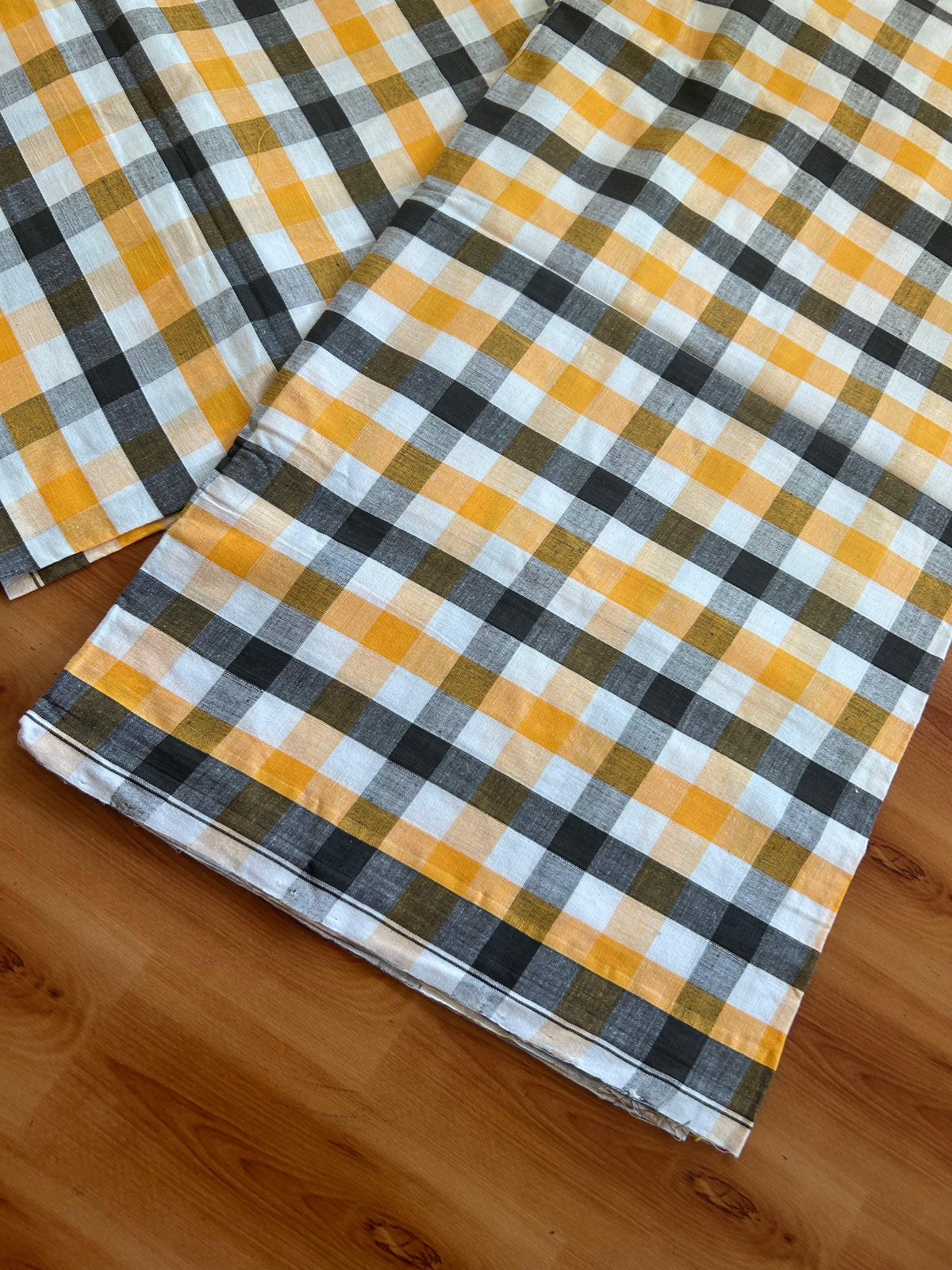 Kerala Handloom - Signature Kaitharikada - 100% Pure Cotton - 2/60sX40s Twisted Thread - Handloom Single Mundu/Dhoti - Yellow Black & White Check Body - Above 2 mtr - 60 KK8080 KAL