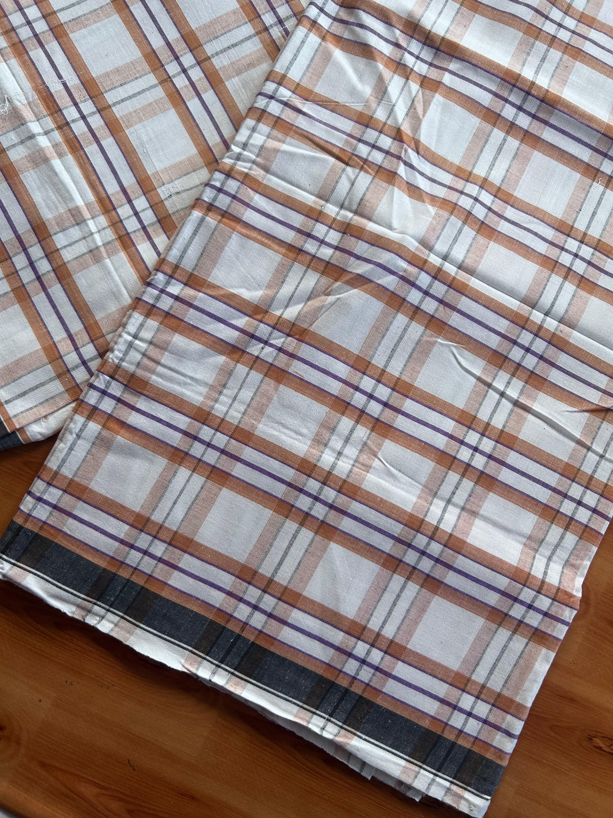 Kerala Handloom - Signature Kaitharikada - 100% Pure Cotton - 2/60sX2/40s Twisted Thread - Handloom Single Mundu/Dhoti - Violet Brown Black & White Check Body - Above 2 mtr - 67 KK8080 KAL
