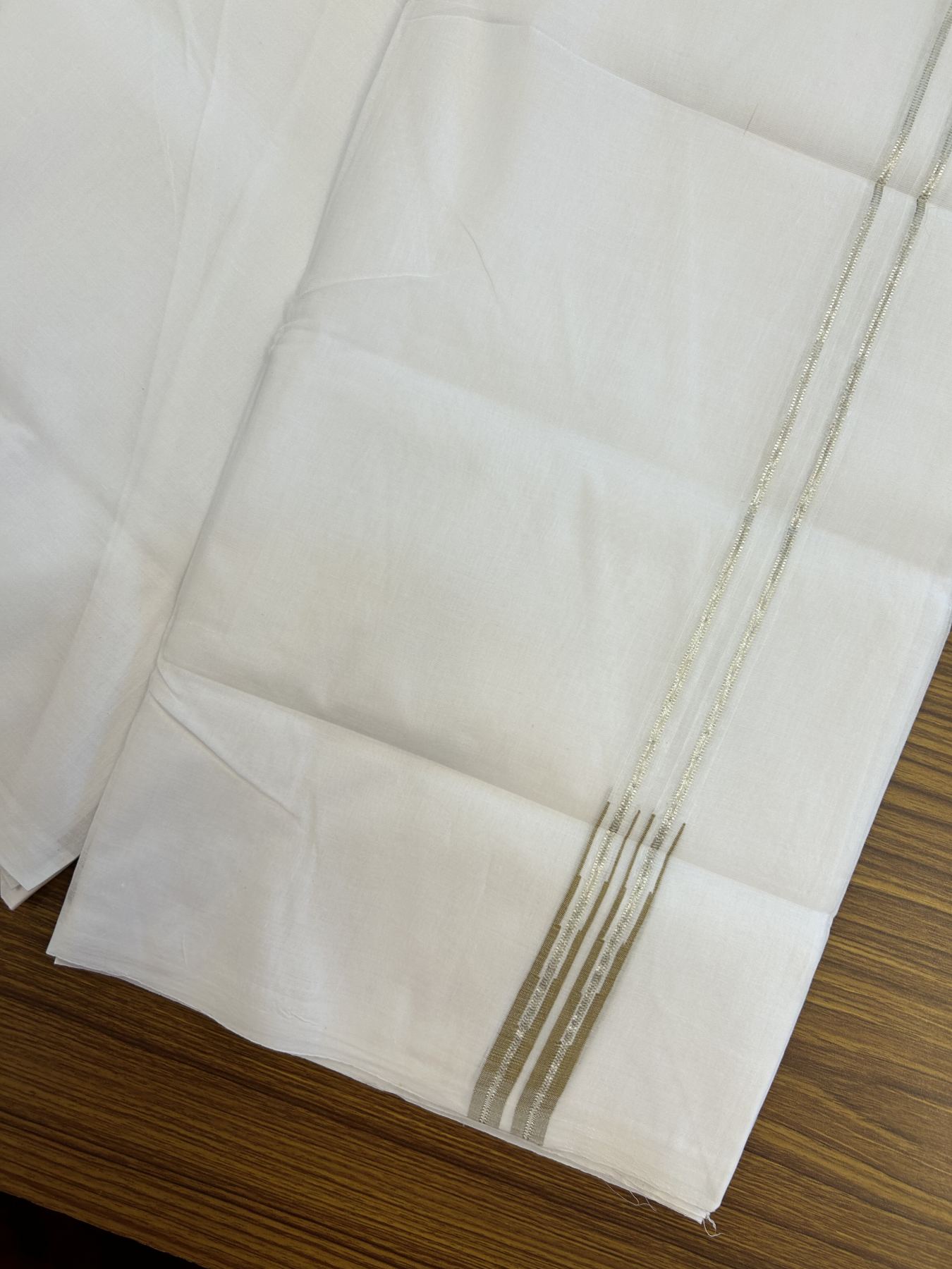 25% Disocunt!! KaithariKada Kerala Handloom Millpaav - 100% Pure Cotton Double Pure White - Mundu/Dhoti - 80x90 - 0.5 inch Puliyilakkara Silver Kasav & Mustard Yellow Double Chutty Kara - 4.28 mtr (9.17 muzham) - 16 KK5337 RAM