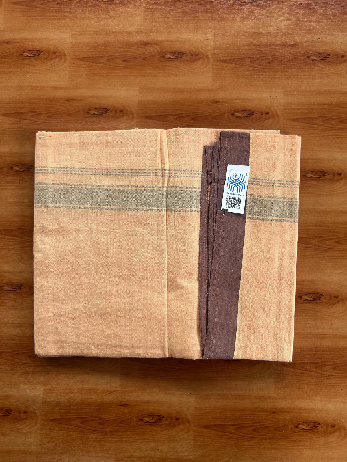 Kerala Handloom - Signature Kaitharikada - 100% Pure Cotton 2/60x40s Thread - Single Mundu / Dhoti - 1.25 inch Brown Shaded Striped Kara with Light Kavi colour Body (2 meter / 4 muzham) - 72 KK8080 KAL