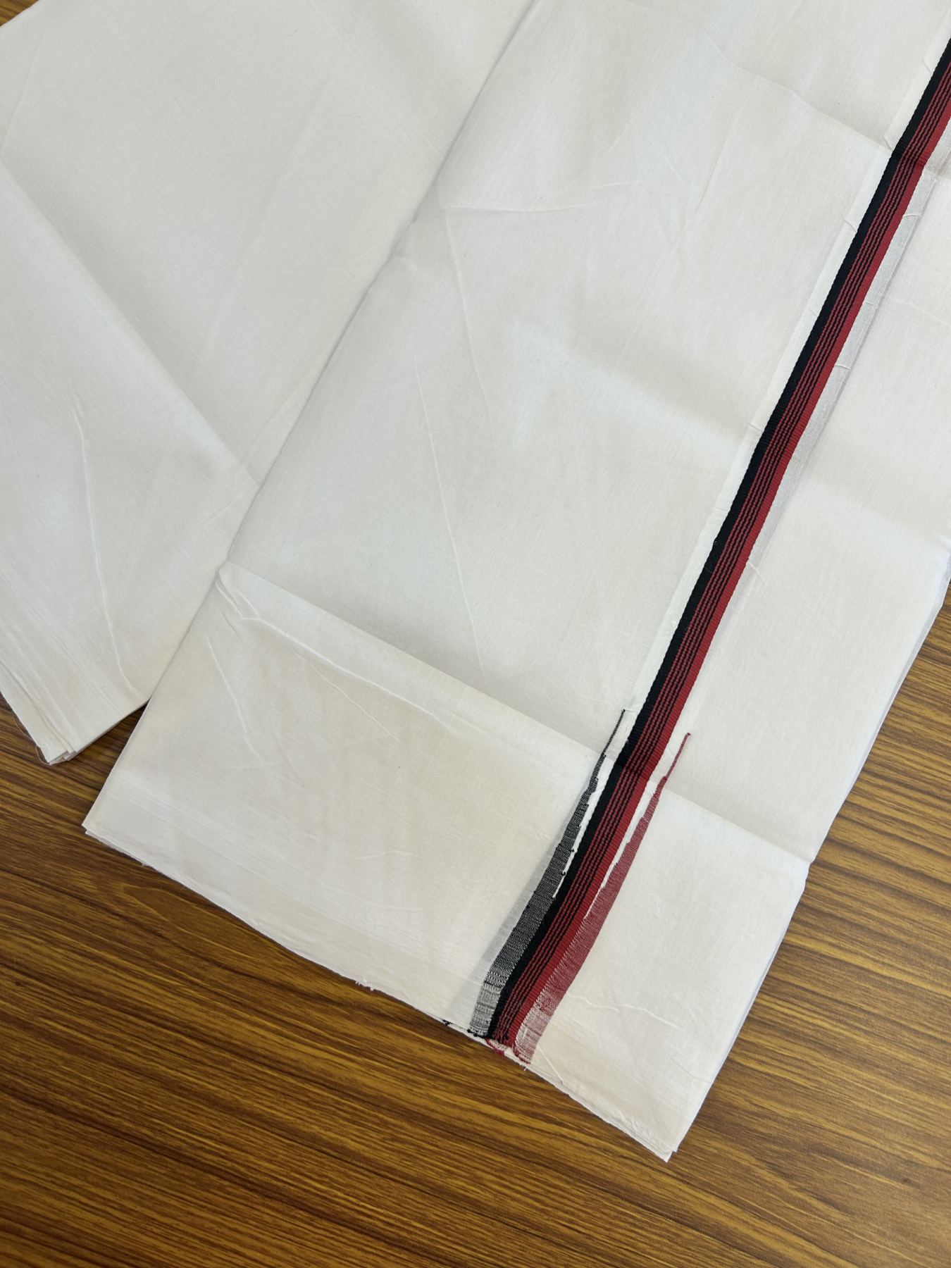 25% Disocunt!! KaithariKada Kerala Handloom Millpaav - 100% Pure Cotton Double - Mundu/Dhoti - 80x90 - 1 inch Puliyilakkara Maroon & Black Chutty Kara - 3.96 mtr (8.49 muzham) - 8 KK5337 RAM