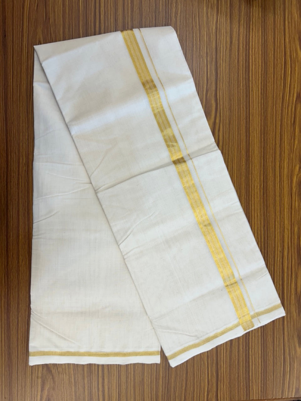 25% DISCOUNT!! KaithariKada HANDLOOM MILPAAV Balaramapuram - 100% PURE Cotton OFF White Double - (Unbleached) Mundu/Dothi - 80x90 - 1 inch Kasavu & White striped Kara - 82 KK5234 RAM