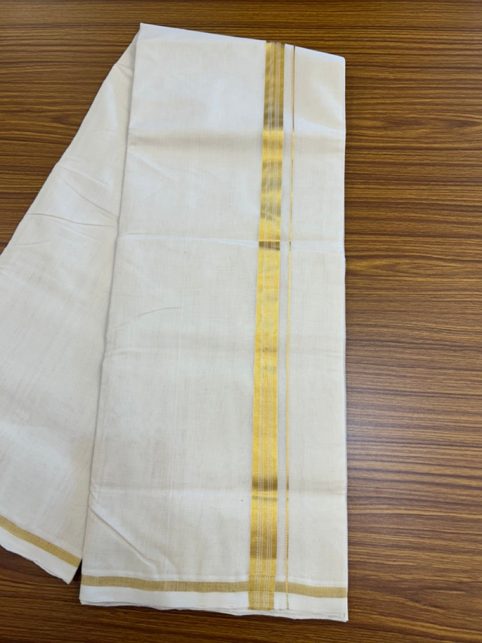 25% DISCOUNT!! KaithariKada HANDLOOM MILPAAV Balaramapuram - 100% PURE Cotton OFF White Double - (Unbleached) Mundu/Dothi - 80x90 - 1 inch Kasavu & White striped Kara - 82 KK5234 RAM