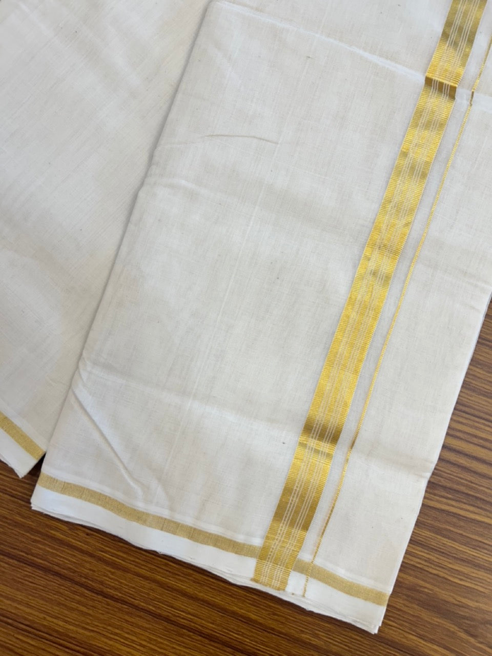 25% DISCOUNT!! KaithariKada HANDLOOM MILPAAV Balaramapuram - 100% PURE Cotton OFF White Double - (Unbleached) Mundu/Dothi - 80x90 - 1 inch Kasavu & White striped Kara - 82 KK5234 RAM