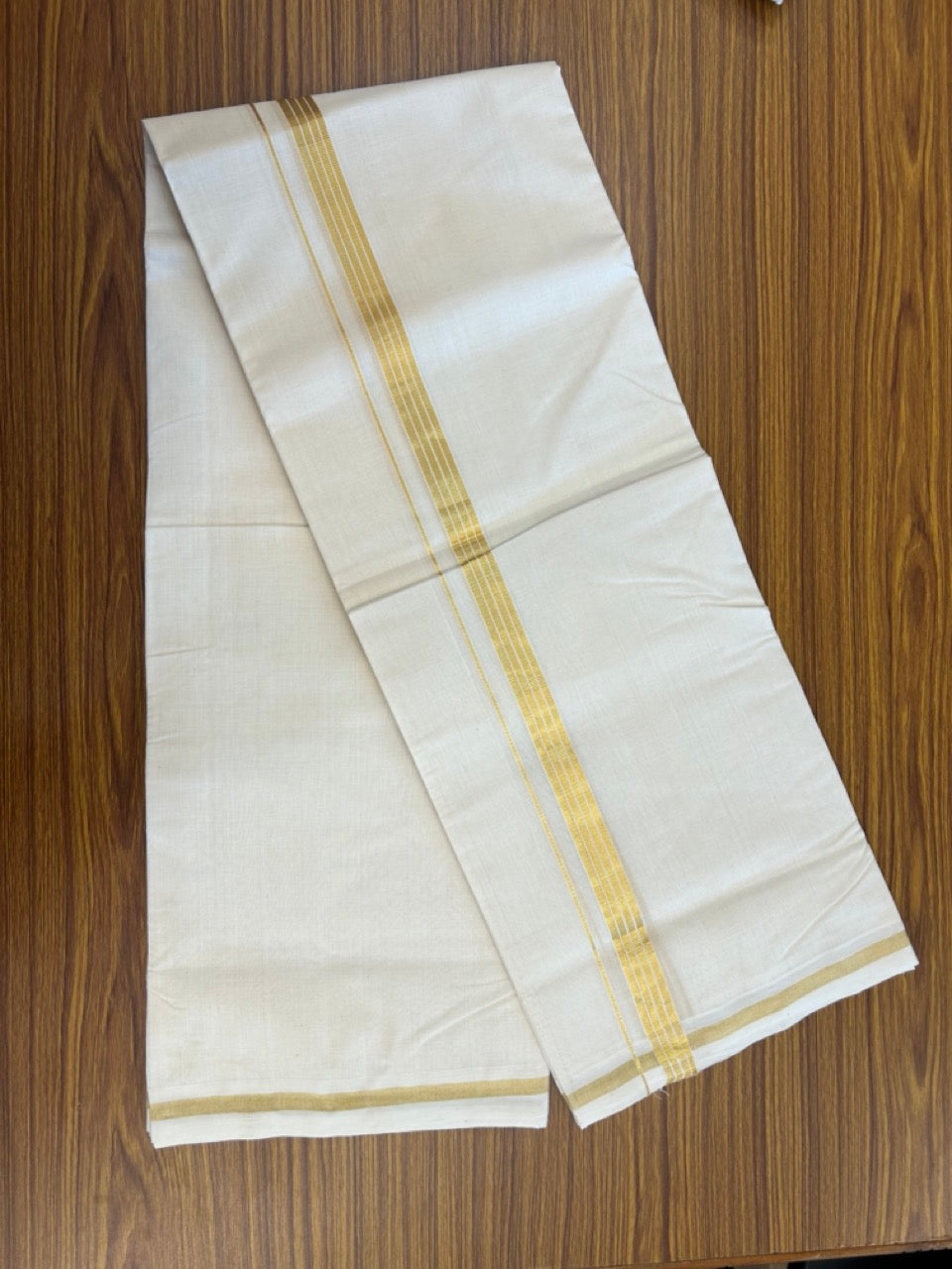 25% DISCOUNT!! KaithariKada HANDLOOM MILPAAV Balaramapuram - 100% PURE Cotton OFF White Double - (Unbleached) Mundu/Dothi - 80x90 - 1 inch Kasavu & White striped Kara - 83 KK5234 RAM
