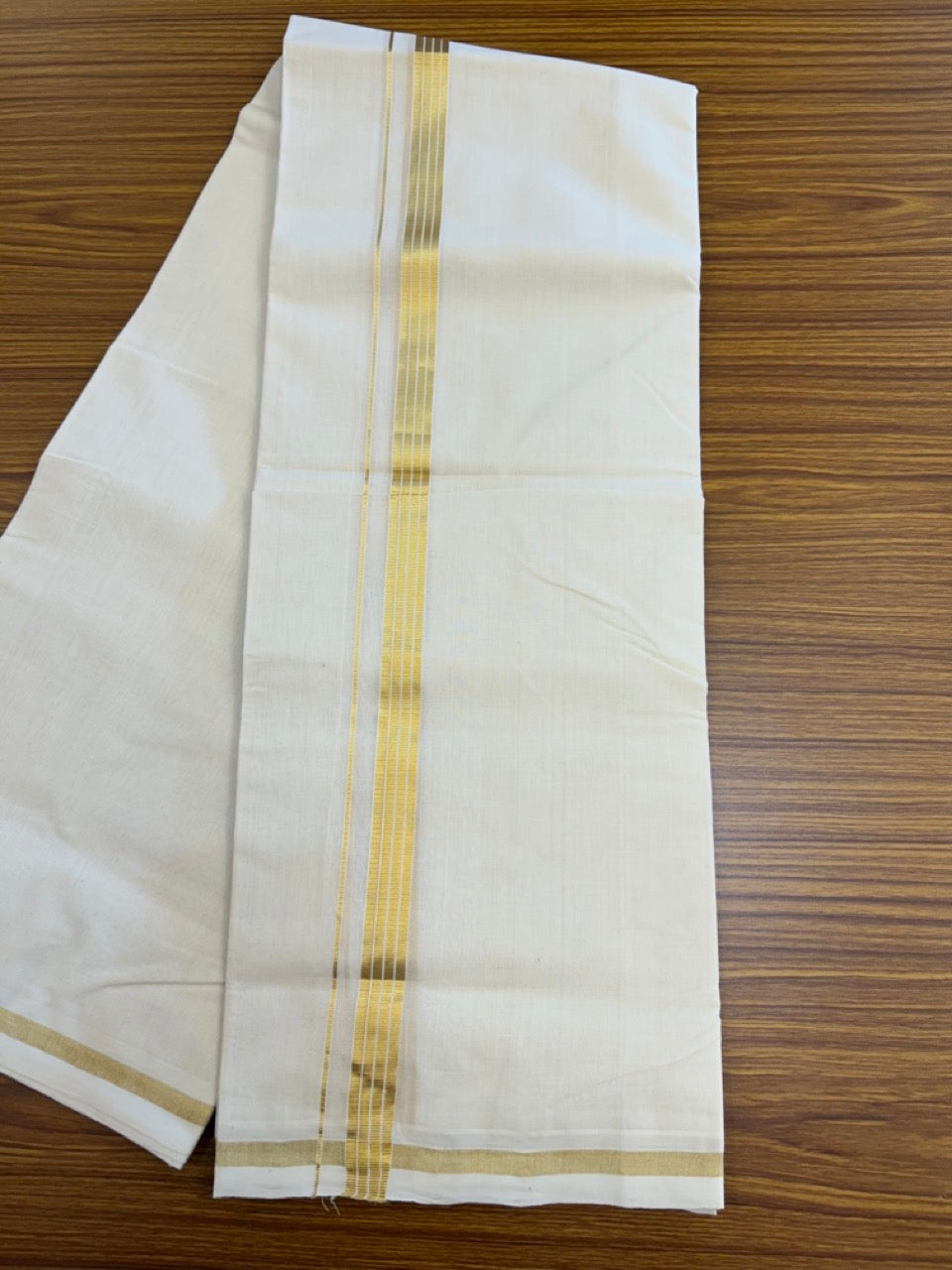 25% DISCOUNT!! KaithariKada HANDLOOM MILPAAV Balaramapuram - 100% PURE Cotton OFF White Double - (Unbleached) Mundu/Dothi - 80x90 - 1 inch Kasavu & White striped Kara - 83 KK5234 RAM