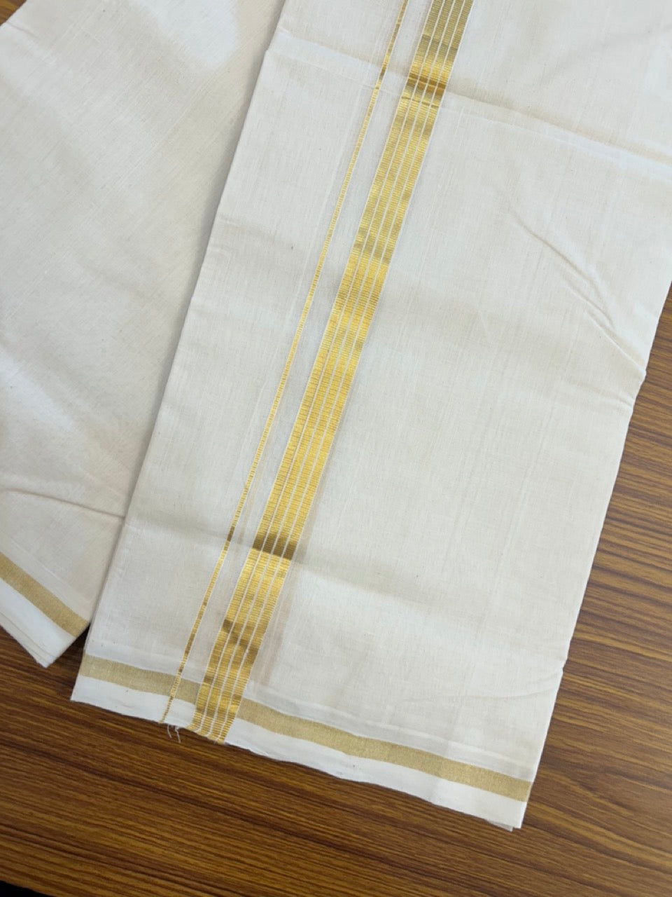 25% DISCOUNT!! KaithariKada HANDLOOM MILPAAV Balaramapuram - 100% PURE Cotton OFF White Double - (Unbleached) Mundu/Dothi - 80x90 - 1 inch Kasavu & White striped Kara - 83 KK5234 RAM