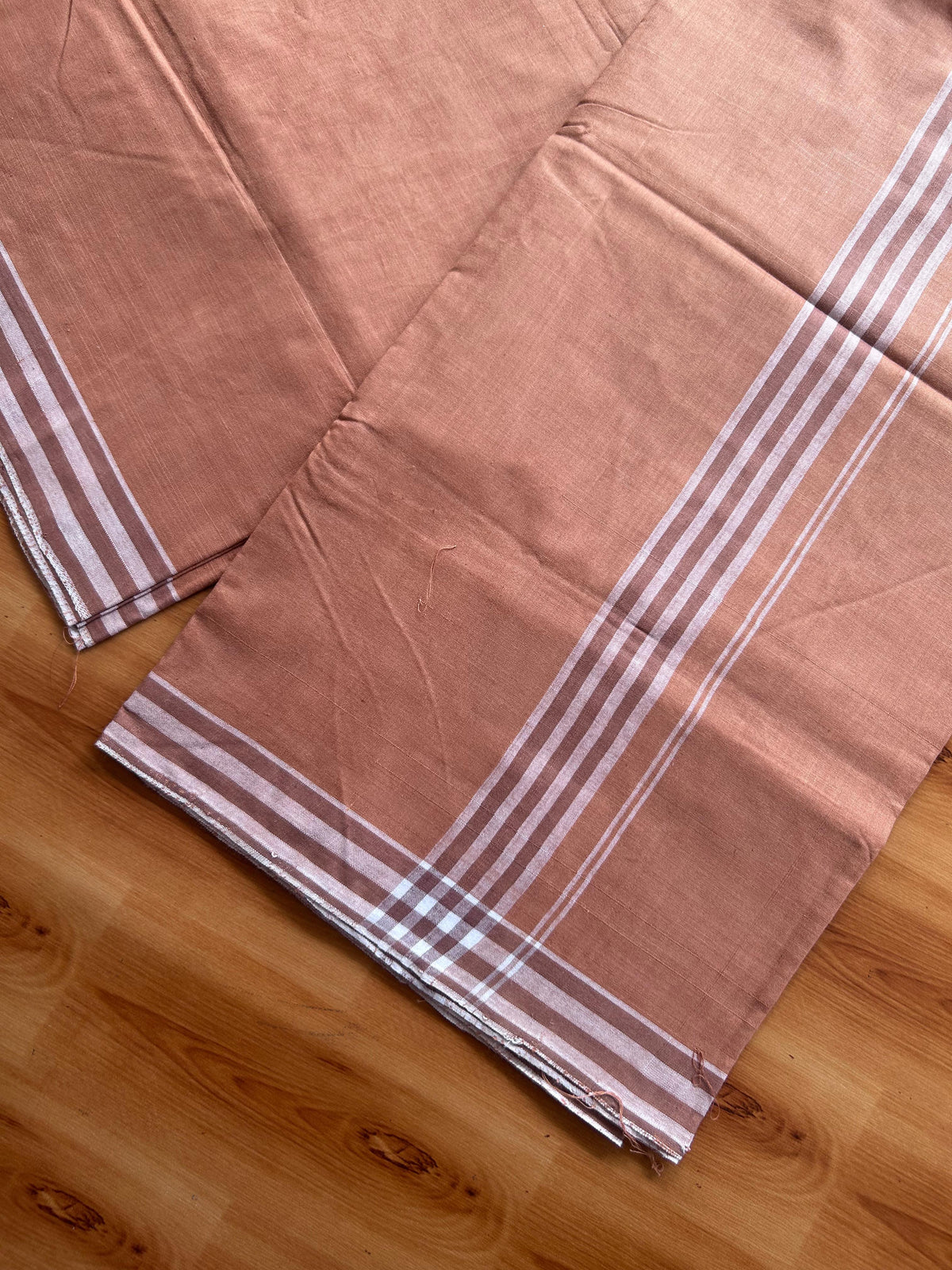 Kerala Handloom - Signature Kaitharikada - 100% Pure Cotton 2/80x2/80s Thread - Single Mundu / Dhoti - 1.5 inch White Shaded Striped Kara with Kavi colour Body - 81 KK8080 KAL