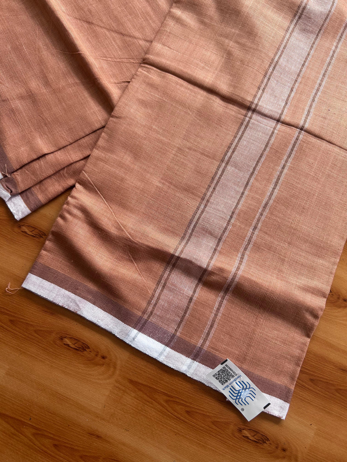 Kerala Handloom - Signature Kaitharikada - 100% Pure Cotton 2/40sx26s Thread - Single Mundu / Dhoti - 1.25 inch White & Black Shaded Striped Kara with Kavi colour Body - 82 KK8080 KAL