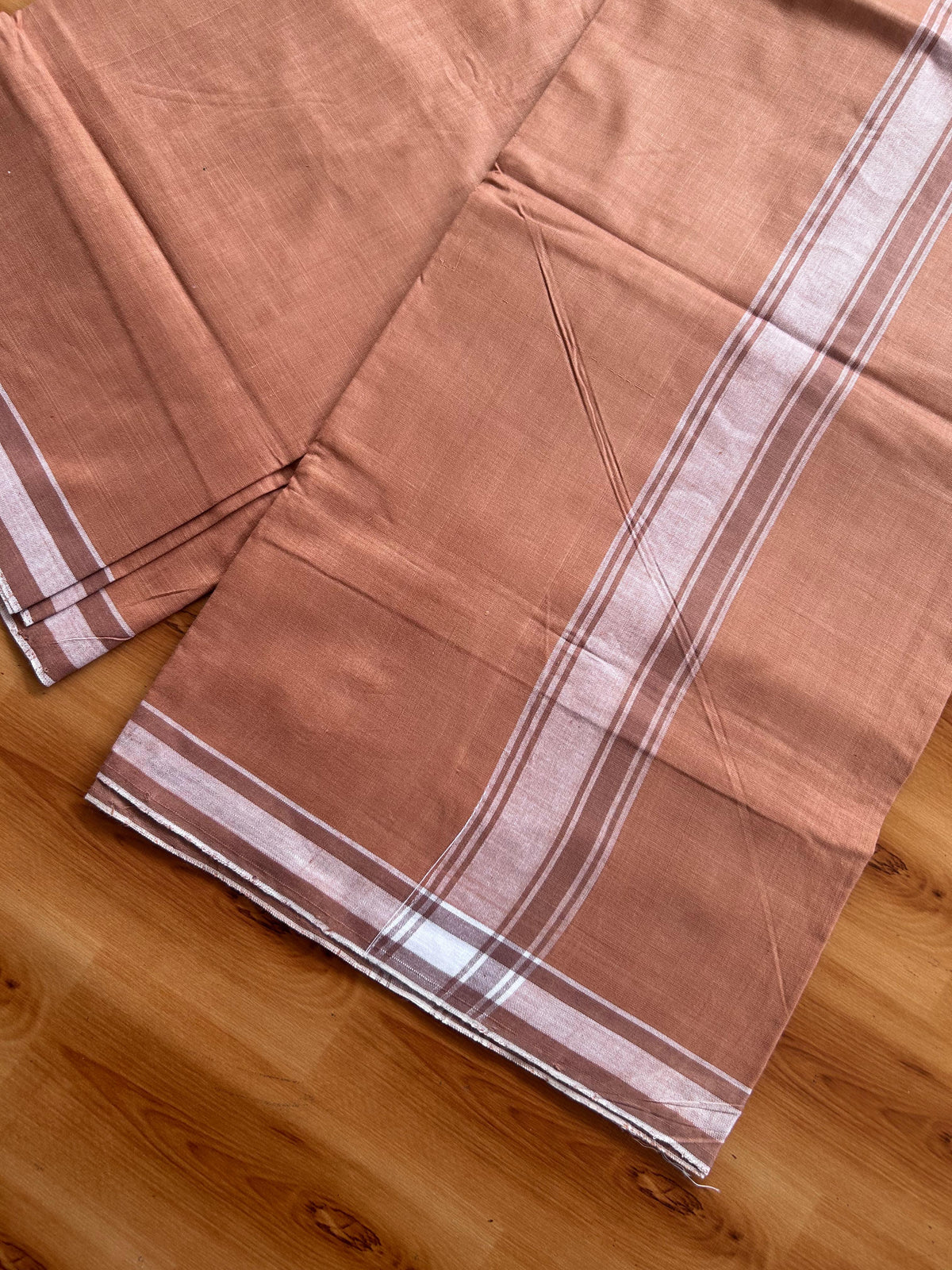 Kerala Handloom - Signature Kaitharikada - 100% Pure Cotton 2/80sx2/80s Thread - Single Mundu / Dhoti - 1.25 inch White Shaded Striped Kara with Kavi colour Body - 83 KK8080 KAL