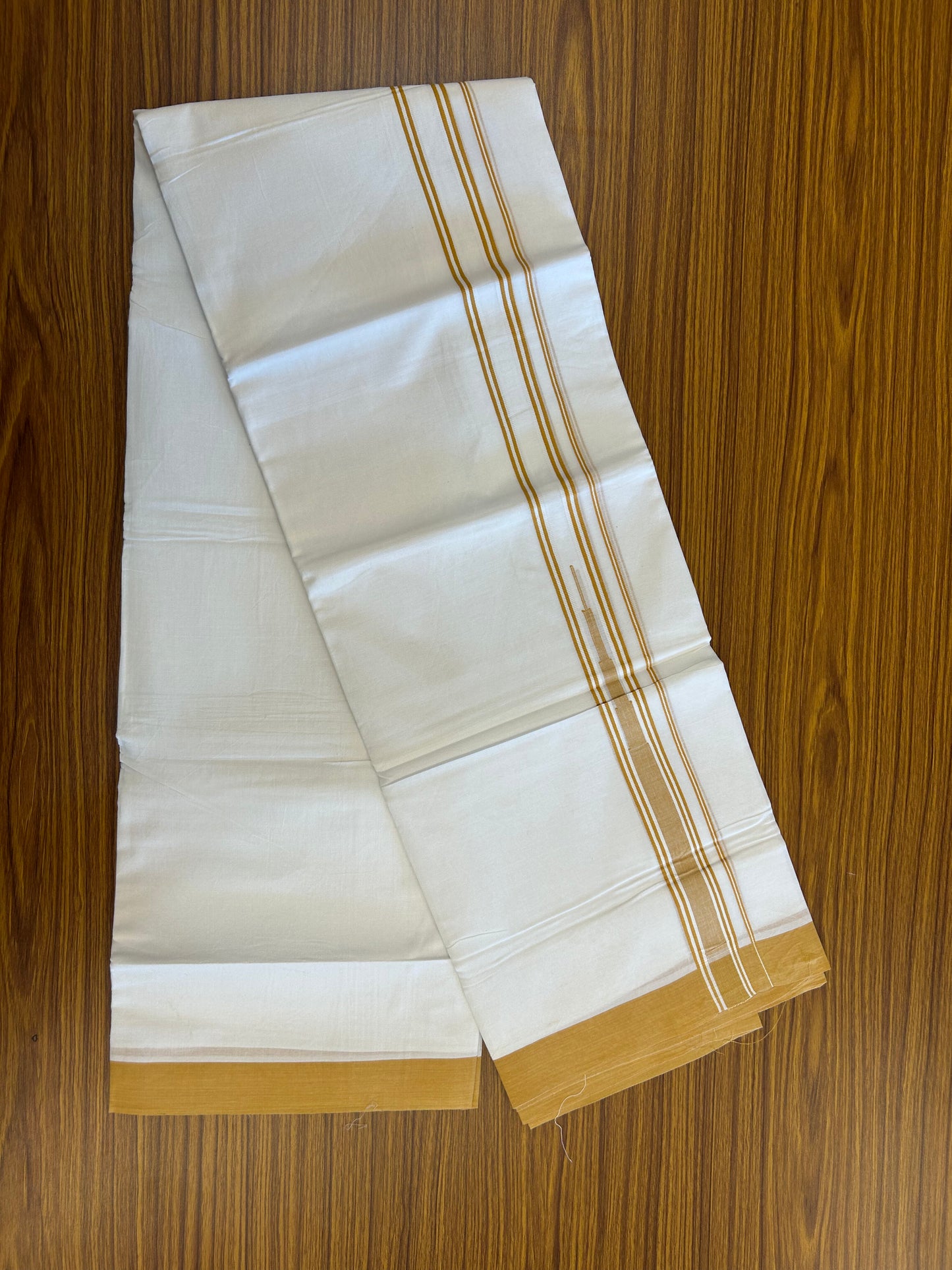20% Discount ! Kaitharikada Balaramapuram 100% Pure Cotton Double Pure White Mundu/Dhoti - 100x80 - 1.25 inch Cadmium Orange shaded striped Temple chutty 3.90 mtr (8.5 muzham) - 124 KK5361 PMC