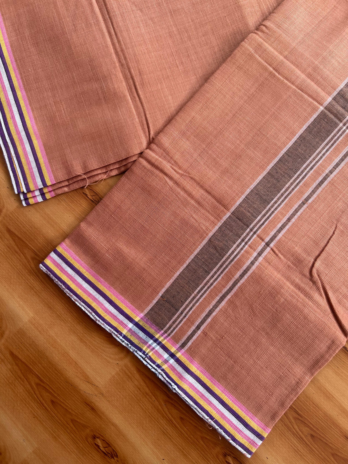 Kerala Handloom - Signature Kaitharikada - 100% Pure Cotton 2/40sx26s Thread - Single Mundu / Dhoti - 1.25 inch White & Black Shaded Striped Kara with Kavi colour Body - 84 KK8080 KAL