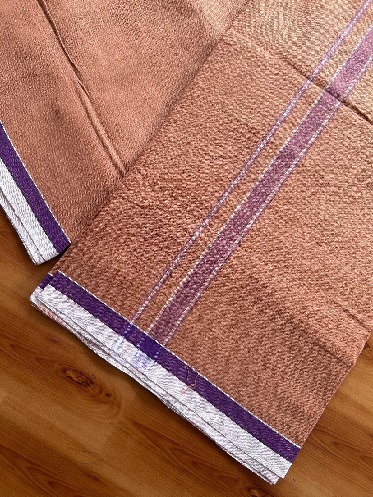Kerala Handloom - Signature Kaitharikada - 100% Pure Cotton 2/40sx26s Thread - Single Mundu / Dhoti - 0.75 inch White & Violet Shaded Striped Kara with Kavi colour Body - 86 KK8080 KAL
