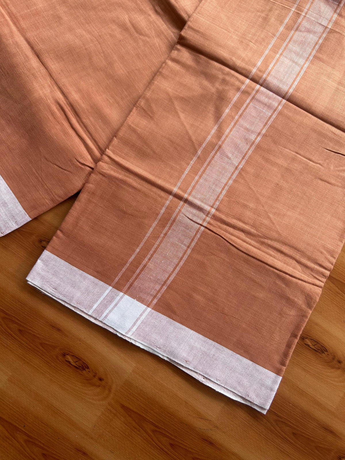 Kerala Handloom - Signature Kaitharikada - 100% Pure Cotton 2/60sx40s Thread - Single Mundu / Dhoti - 1.5 inch White Shaded Striped Kara with Kavi colour Body - 87 KK8080 KAL
