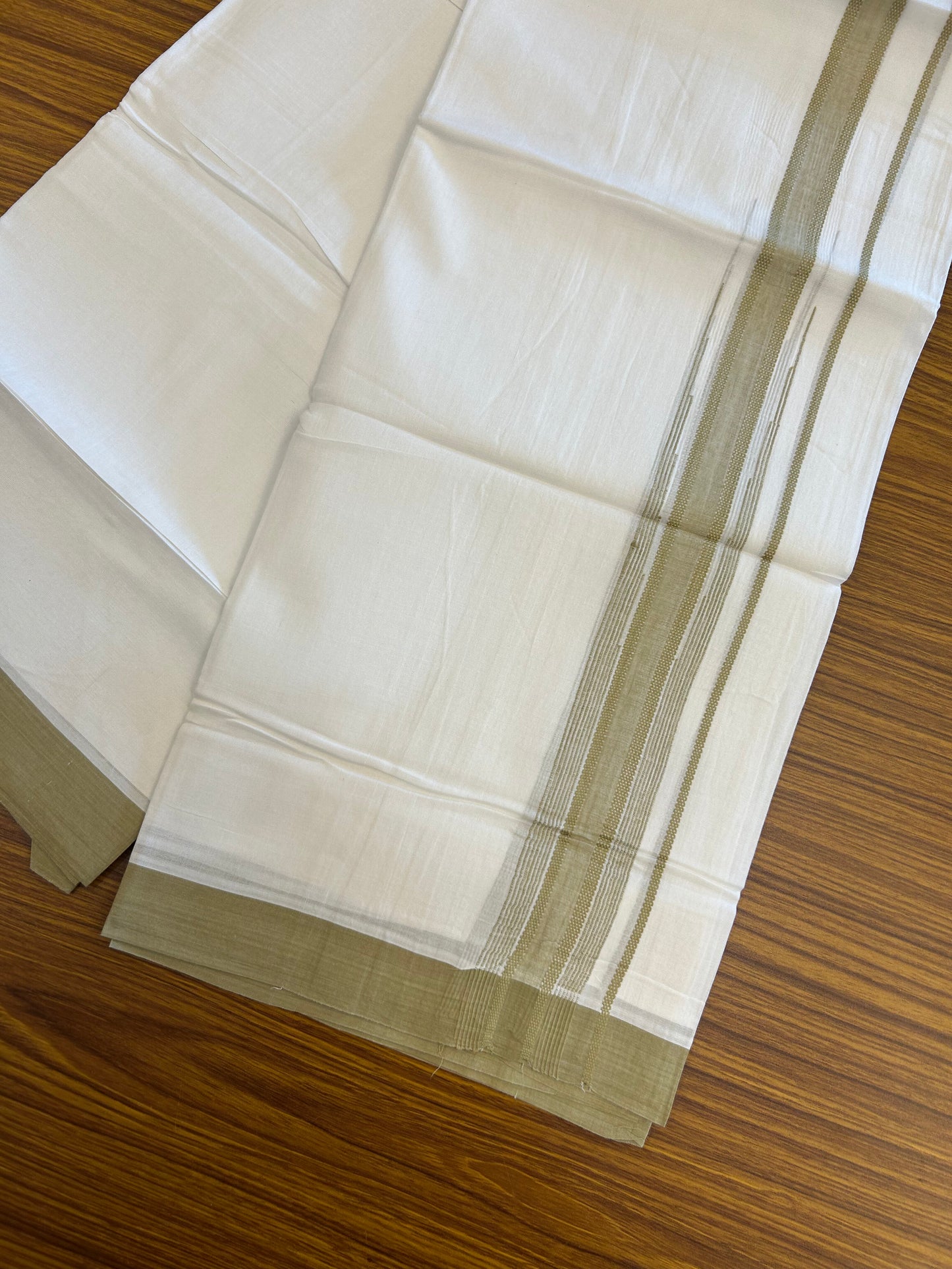 20% Discount ! Kaitharikada Balaramapuram 100% Pure Cotton Double Pure White Mundu/Dhoti - 100x80 - 1 inch Sand Brown Shaded Striped Chutty 3.90 mtr (8 muzham) - 72 KK5361 PMC
