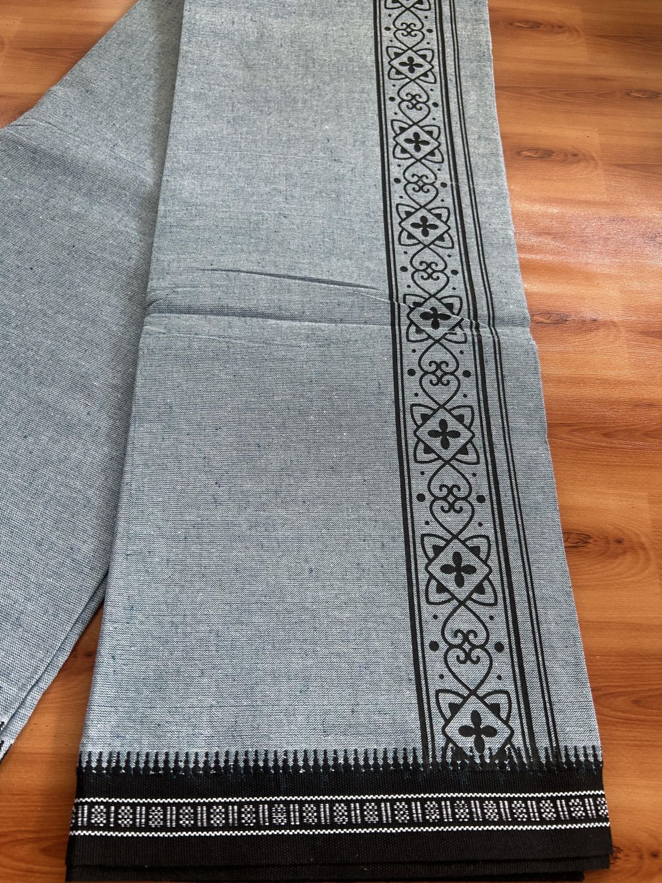 Kaitharikada - Single Kaily / Lungi -Mixed Cotton - 40s twisted - 2 inch Black Design Printed Kuppadam Kara With Peacock Blue Colour Body (2 meter / 4 muzham) - 5 KK8056 AST