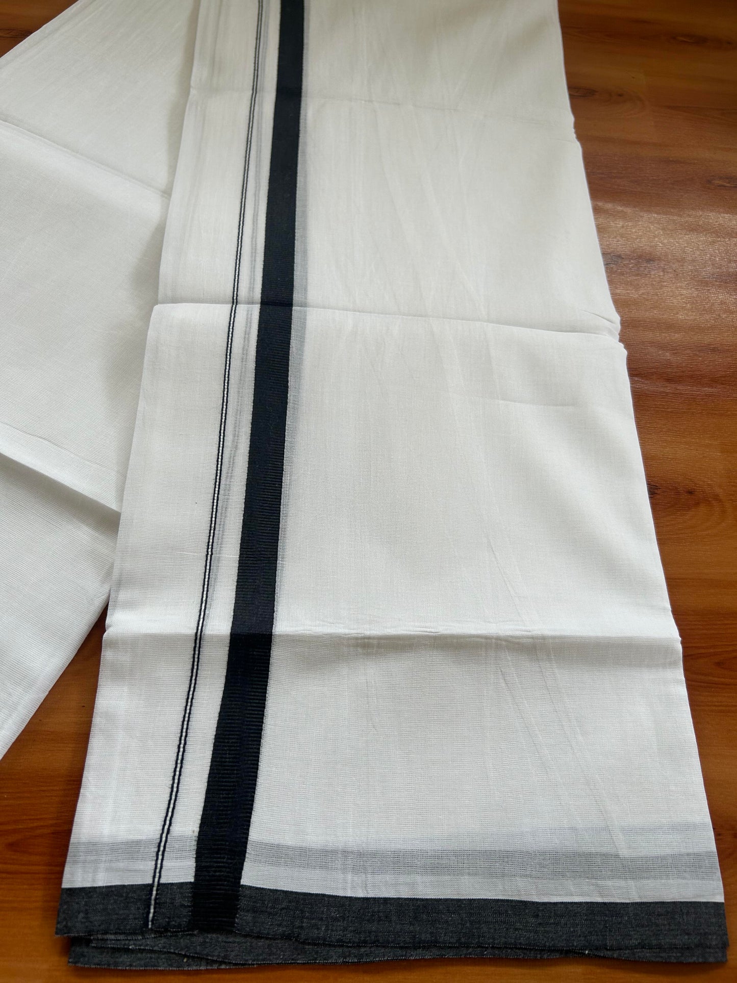 Double Pure White Mundu/Dhoti -20% Discount ! KaithariKada Balaramapuram 100% Cotton - 60s - 0.5 Inch Navy Blue Shaded Striped Kara - 3.80mtr ( 8 muzham) - 59 KK5398 PMC