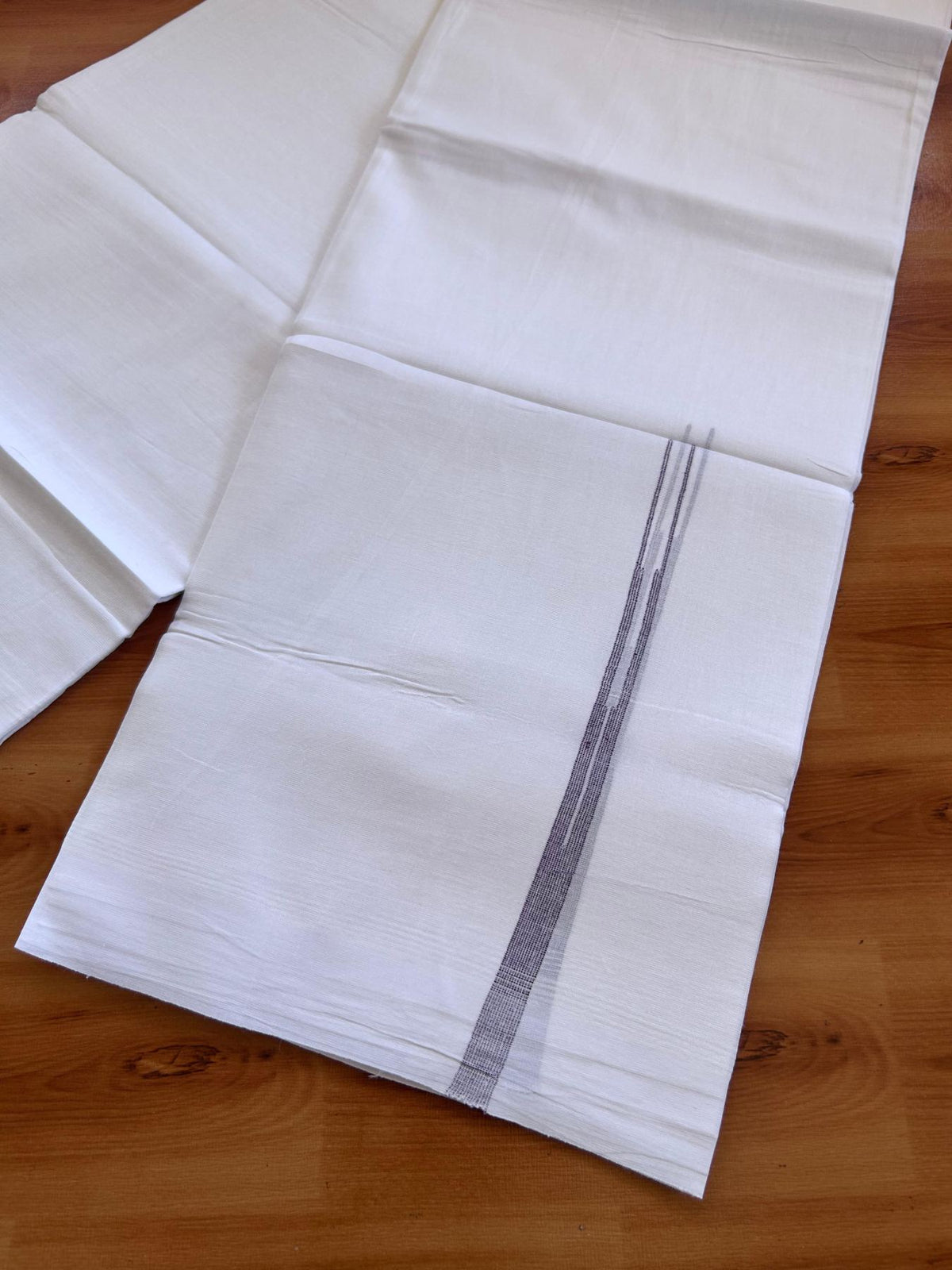 Double Pure White Mundu/Dhoti - 20% Discount !! KaithariKada Balaramapuram 100% Cotton - 100x80 - 0.5 inch Purple Striped Chutty Kara 3.75 mtr (8 muzham) - 3 KK5515 CKS