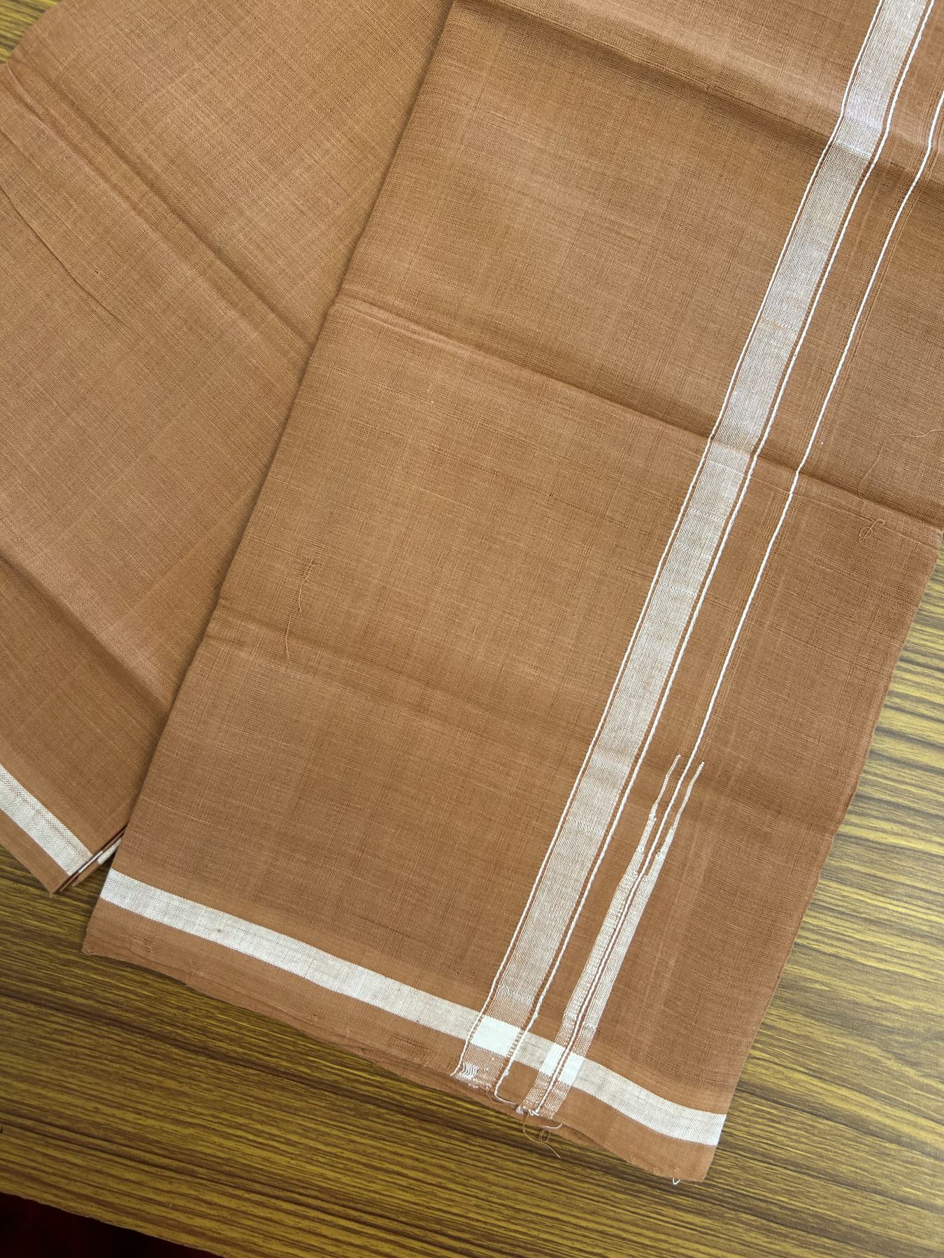 Kerala Handloom Single Hallmarked - 10% Discount !! KaithariKada 100% Pure Cotton - Mundu/Dhoti 2 cm Puliyilakkara White Shaded Chutty Kara with Kavi colour Body - (2 meter / 4 muzham) - 7 KK8048 ELA