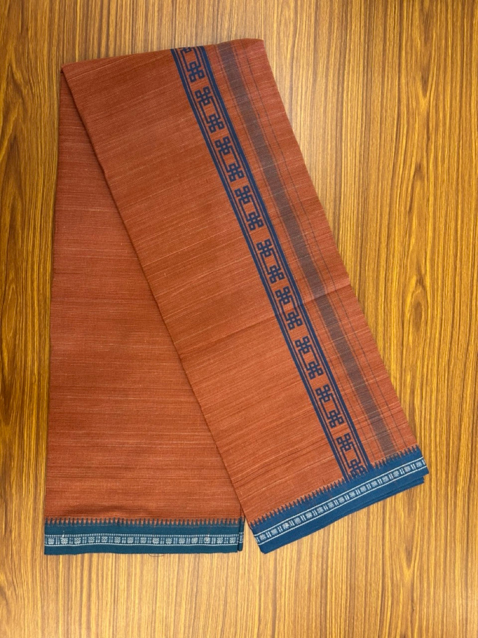 18% Discount!!! Kaitharikada Pure Cotton - Single Kaily / Lungi - 2.75 inch Blue printed kuppadam kara with Kavi colour body - 13KK8019AS