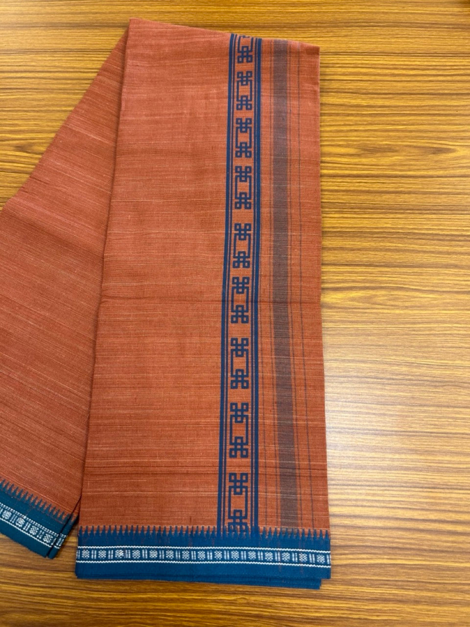18% Discount!!! Kaitharikada Pure Cotton - Single Kaily / Lungi - 2.75 inch Blue printed kuppadam kara with Kavi colour body - 13KK8019AS