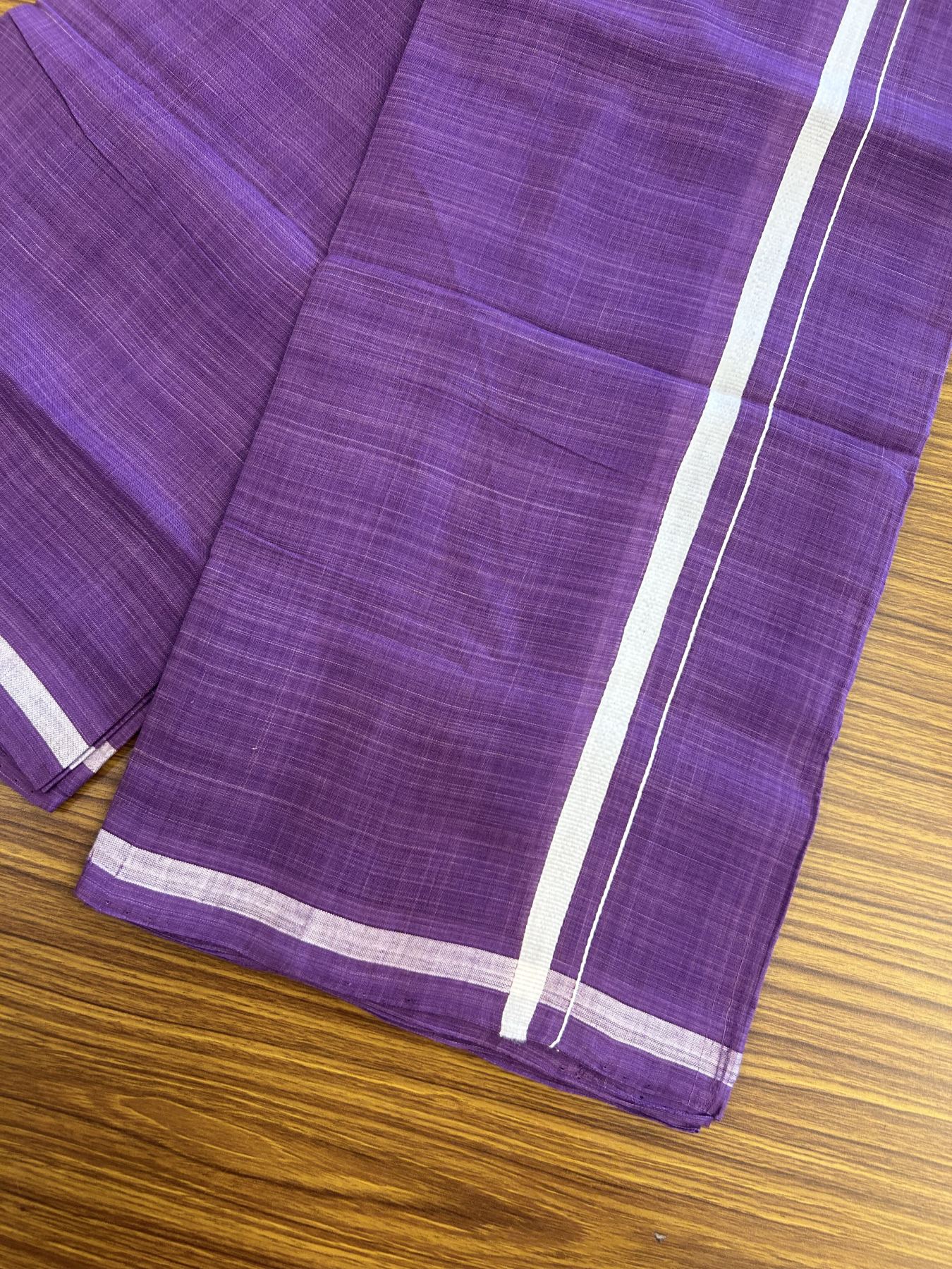 Kerala Handloom Single Hallmarked - 10% Discount !! KaithariKada 100% Pure Cotton - Mundu/Dhoti Purple Body - 1.5 cm White Kara - (2 meter / 4 muzham) - 37 KK8048 ELA