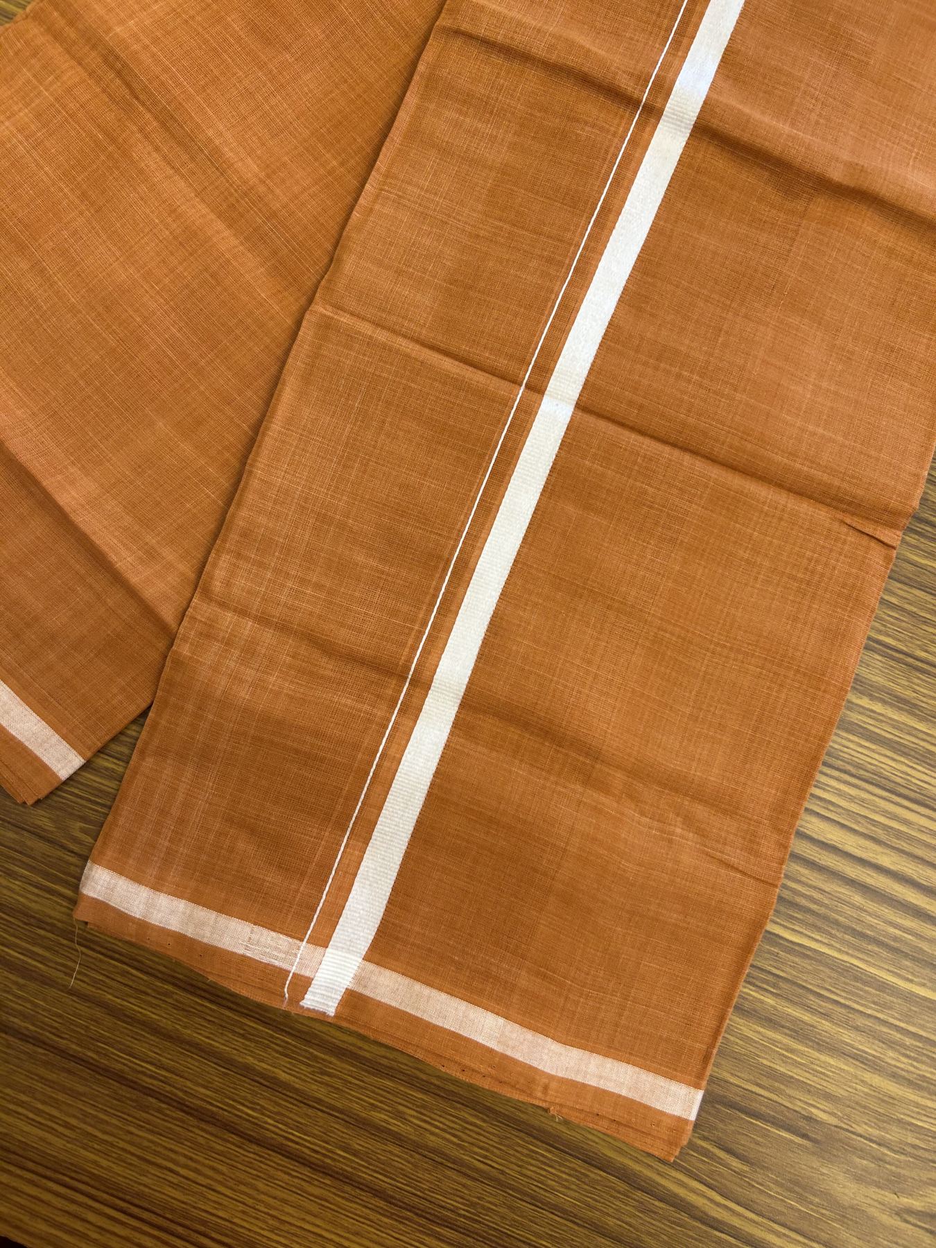 Kerala Handloom Single Hallmarked - 10% Discount !! KaithariKada 100% Pure Cotton - Mundu/Dhoti Burnt Orange Body - 1.5 cm White Kara - (2 meter / 4 muzham) - 40 KK8048 ELA