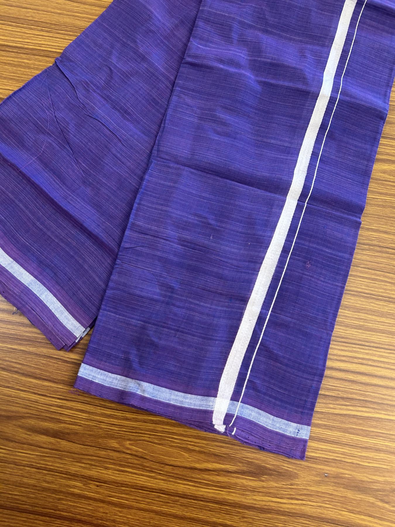 Kerala Handloom Single Hallmarked - 10% Discount !! KaithariKada 100% Pure Cotton - Mundu/Dhoti Violet Body - 1.5 cm White Kara - (2 meter / 4 muzham) - 36 KK8048 ELA