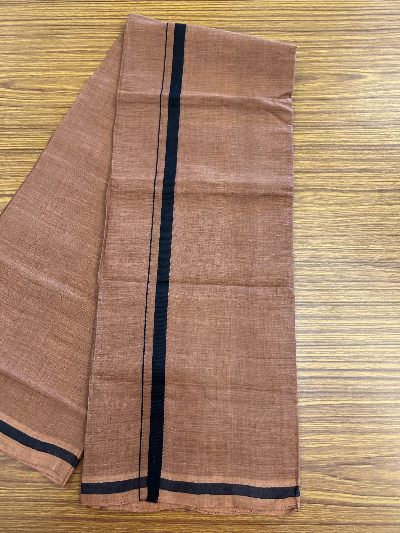 Kerala Handloom Single Hallmarked - 10% Discount !! KaithariKada 100% Pure Cotton - Mundu/Dhoti 1.5 cm Black Kara with Kavi colour Body - (2 meter / 4 muzham) - 28 KK8048 ELA