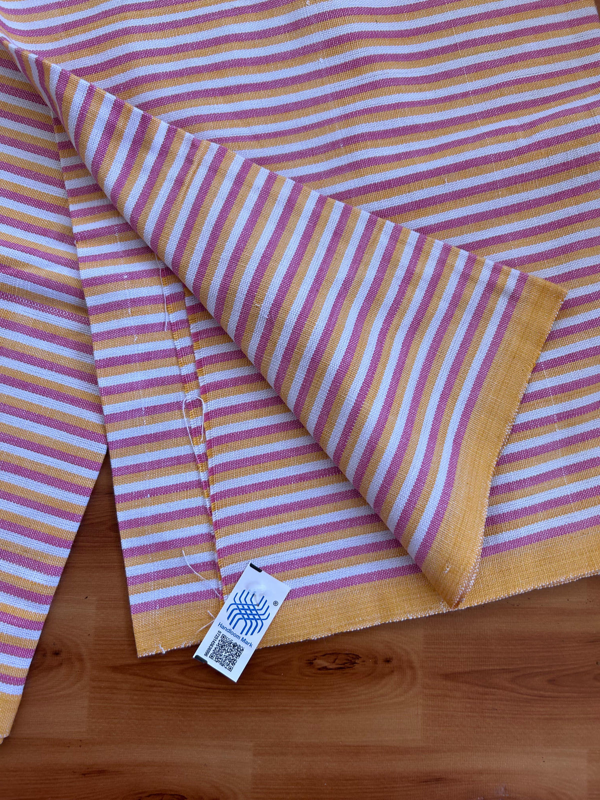 Handloom Bedsheet - Pure Cotton - 10% Discount !! Kaitharikada - Pink Yellow & White Striped Body - 4 KK10000 KAL