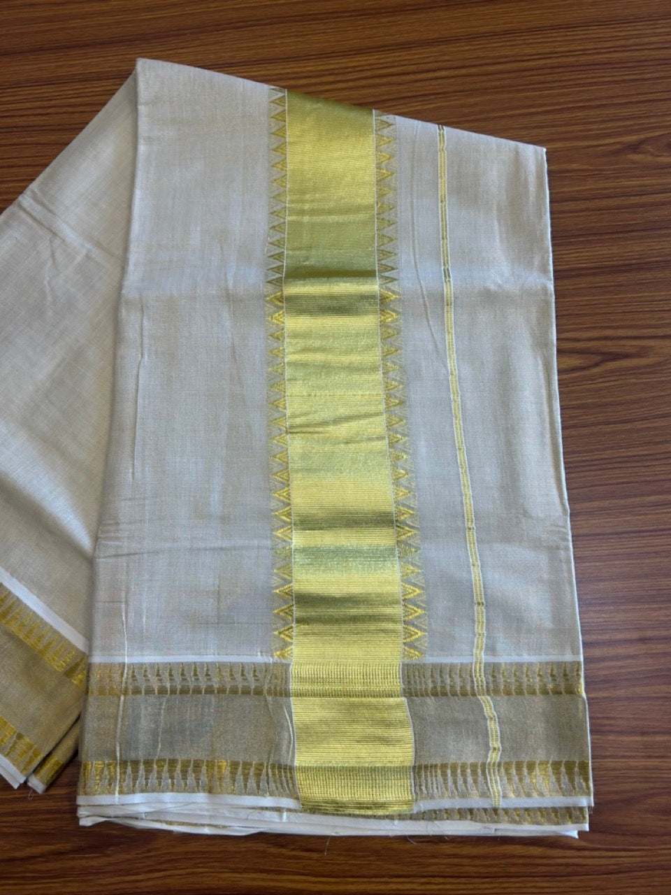 25% Discount! Kaitharikada Kerala Saree - Kasavu Tissue - Kasavu Zari Temple Embroidery- 8KK1009KK