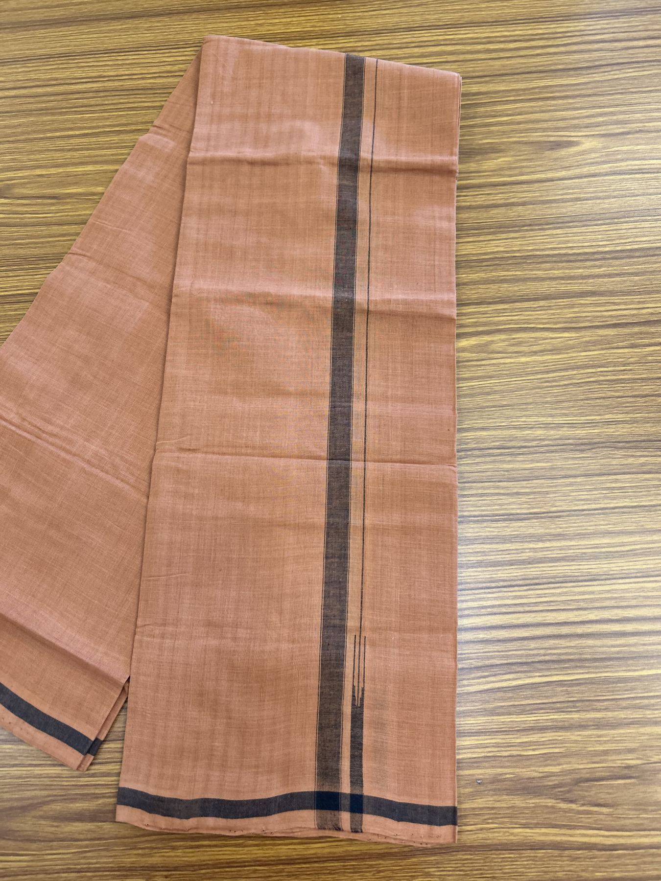 Kerala Handloom Single Hallmarked - 10% Discount !! KaithariKada 100% Pure Cotton - Mundu/Dhoti 2 cm Puliyilakkara Black Shaded Chutty Kara with Kavi colour Body - (2 meter / 4 muzham) - 24 KK8048 ELA
