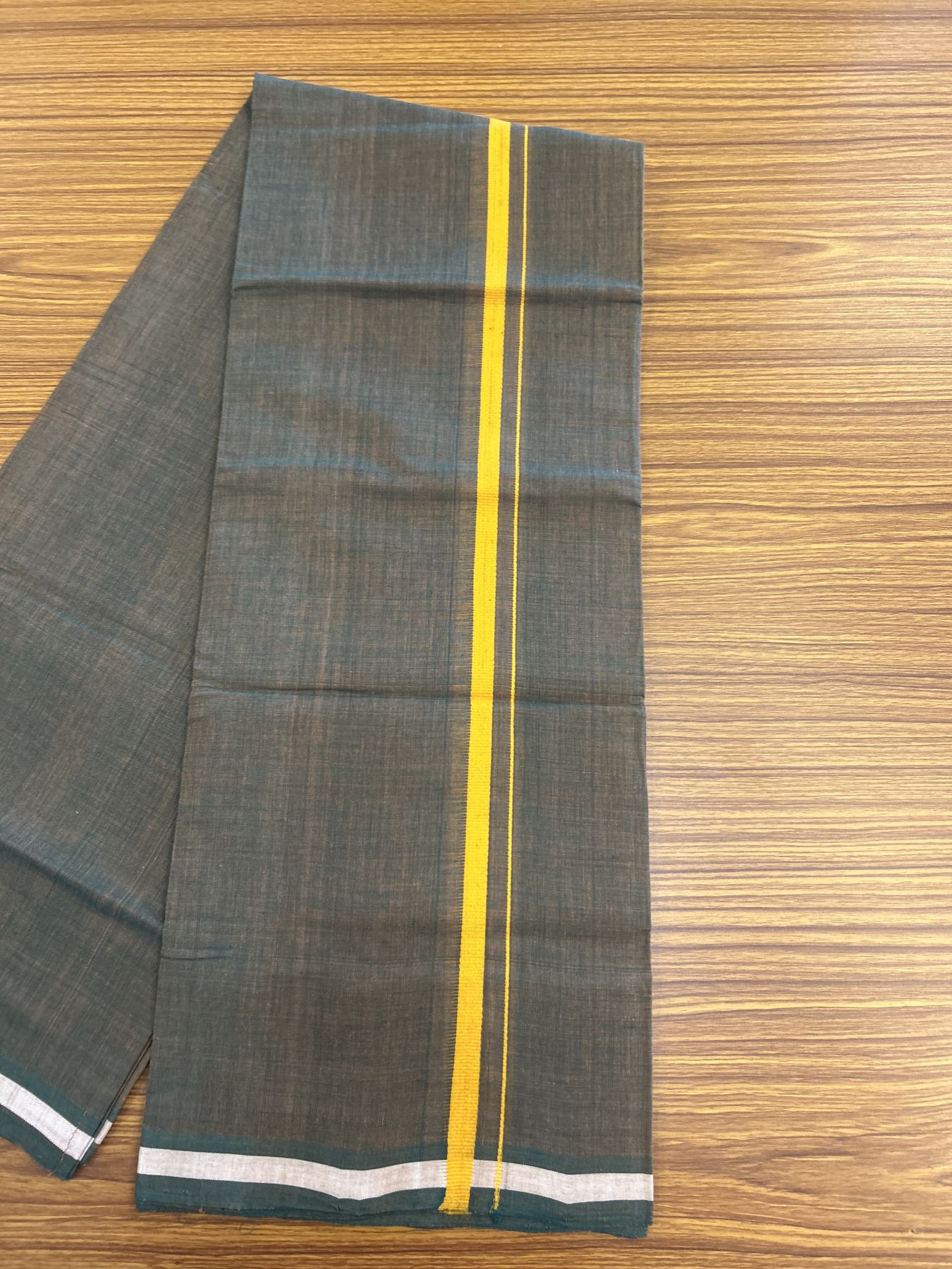 Kerala Handloom Single Hallmarked - 10% Discount !! KaithariKada 100% Pure Cotton - Mundu/Dhoti Orange Green Body - 1.5 cm Orange Kara - (2 meter / 4 muzham) - 54 KK8048 ELA