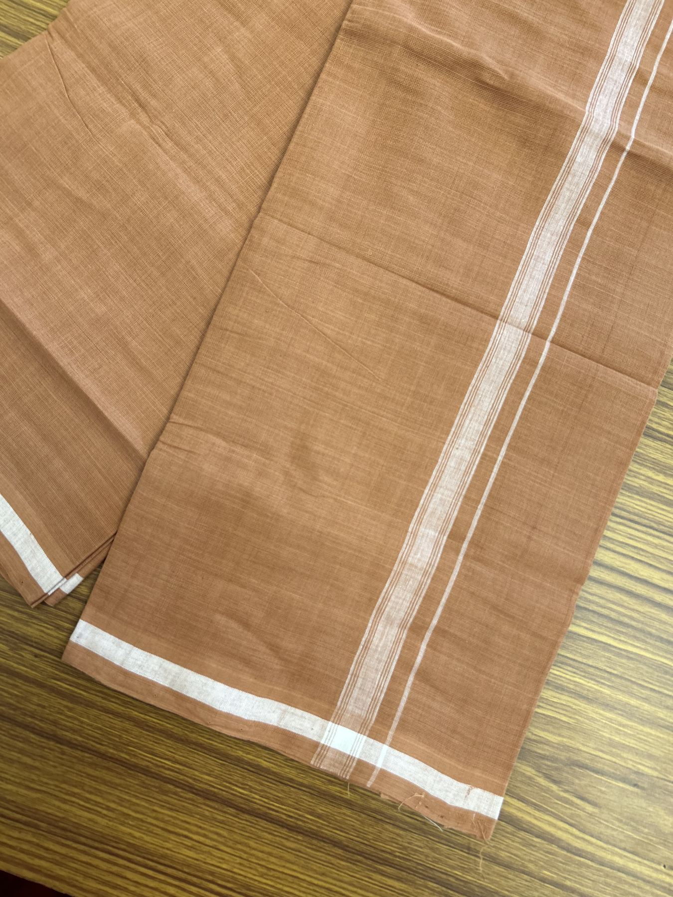 Kerala Handloom Single Hallmarked - 10% Discount !! KaithariKada 100% Pure Cotton - Mundu/Dhoti 2 cm White Shaded Striped Kara with Kavi colour Body - (2 meter / 4 muzham) - 27 KK8048 ELA