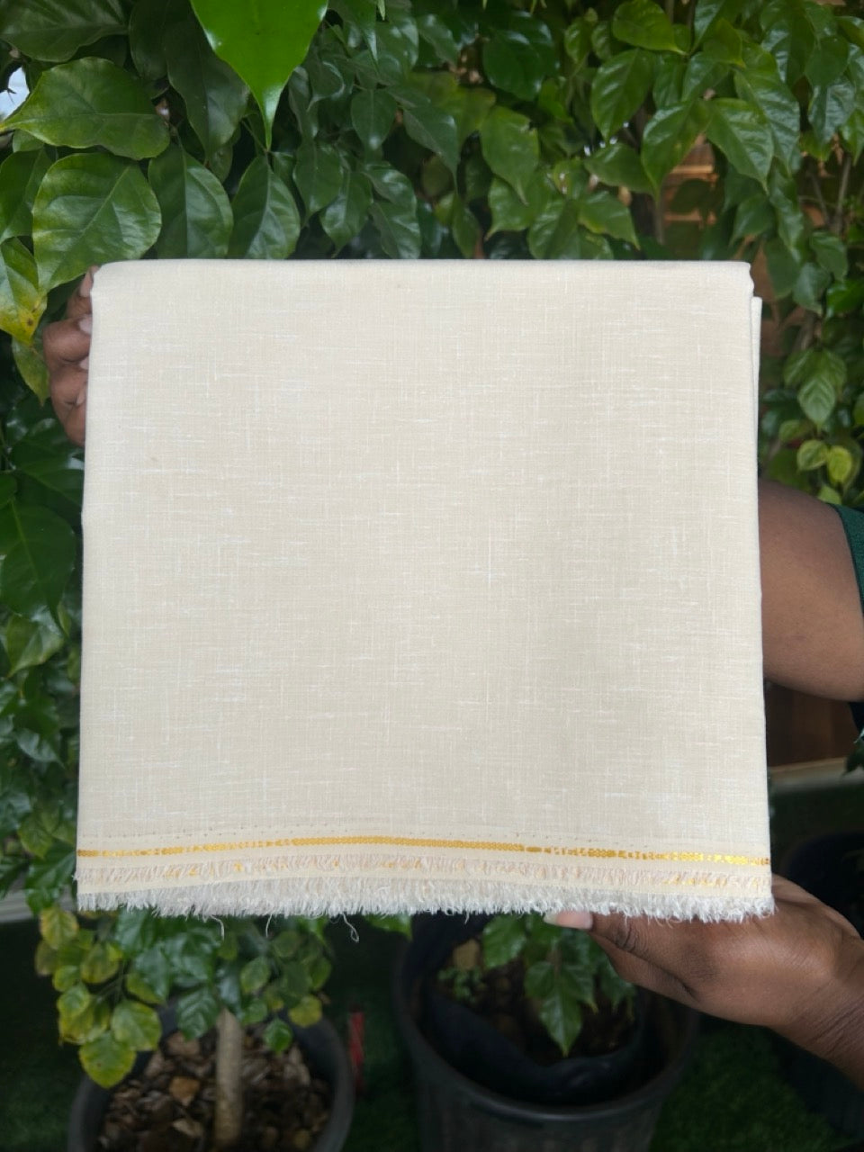 NEW! Kaitharikada - LINEN TOUCH (cotton) Shirt Material - Light Cream 200x150(cm) (₹ 300 per meter) - 1KK7006MKS