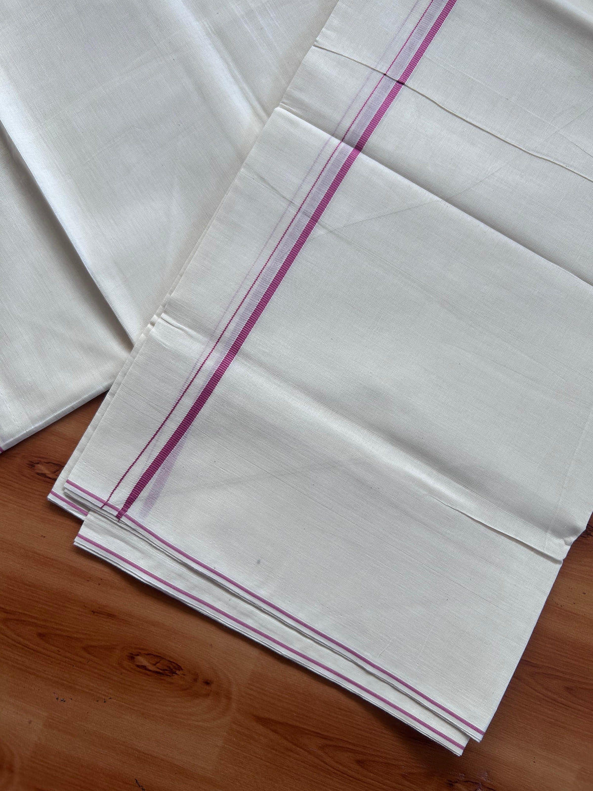 Double Off white Mundu/Dhoti - 20% Discount! KaithariKada - 100% Pure Cotton 100x80 - 0.3 cm Rose Pink Thin Kara 4.10 mtr (8.5 Muzham) - 7 KK5517 VIN