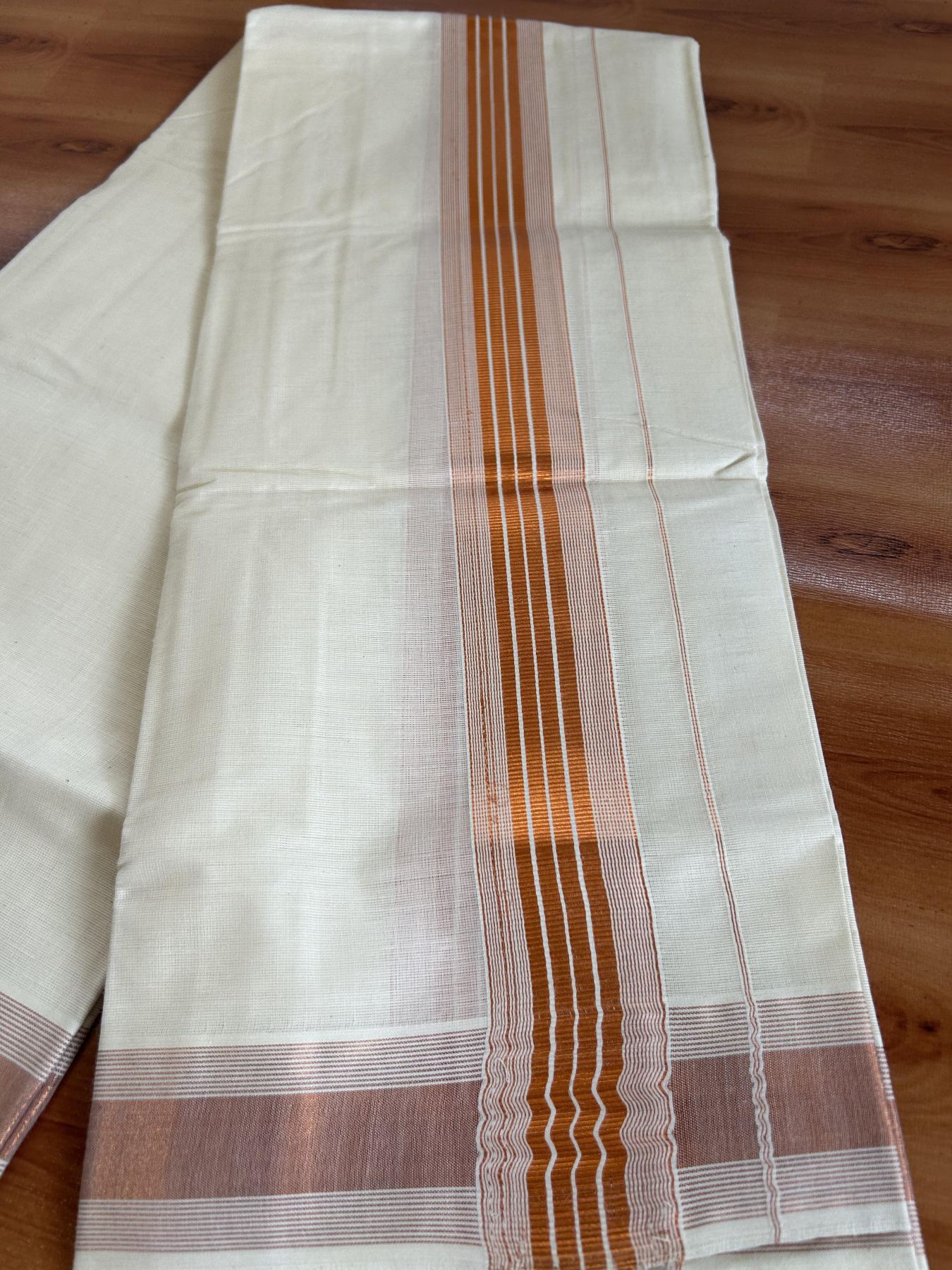 Neriyath Off White (Unbleached) - 20% Discount!! KaithariKada Balaramapuram - 100% Pure Cotton - 70s - 1.75 Inch Copper Kasav Stripes Kara - 9 KK5399 VIN