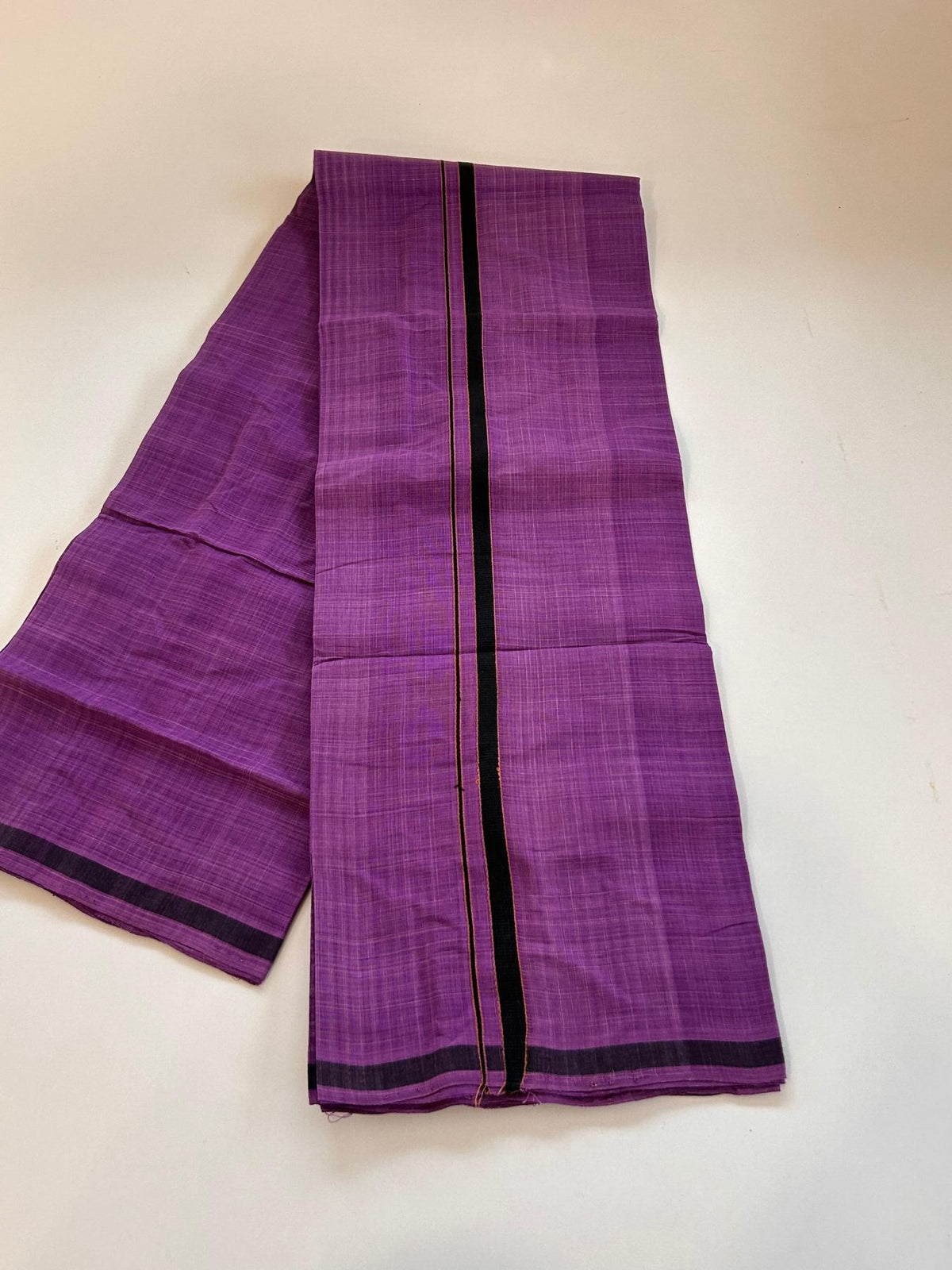 Kerala Handloom Single Kaily/Lungi - KaithariKada 100% Pure Cotton - 40s - 1 cm Black & Orange Stripes Kara With Purple Colour Body - (2 meter / 4 muzham) - 2 KK8081 ELA