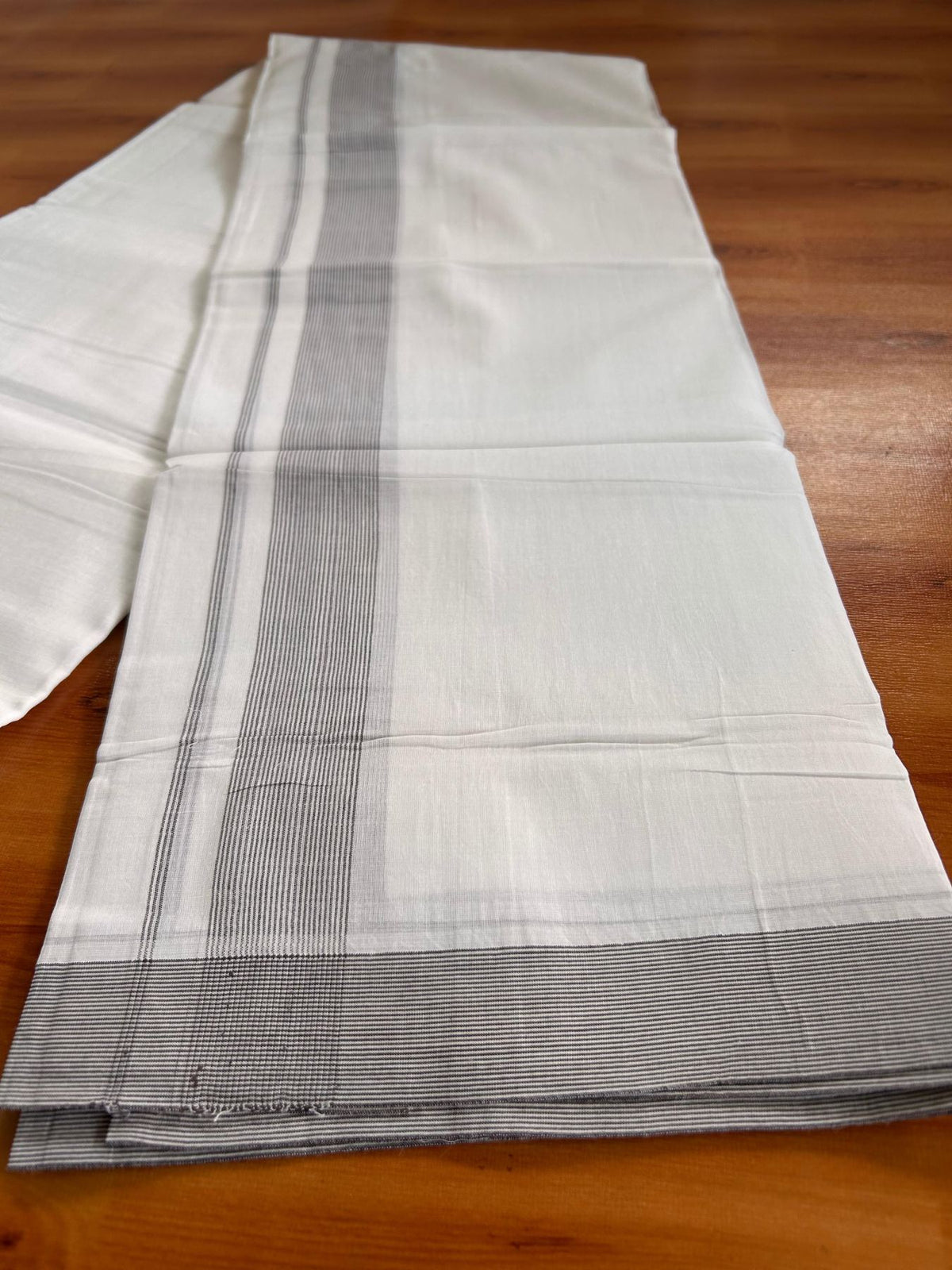 Double Pure White Mundu/Dhoti -20% Discount! KaithariKada 100% Cotton - 100x80 - 1.25 Inch Dark Brown Striped Kara - 3.80 mtr (8 muzham) - 4 KK5519 PMC