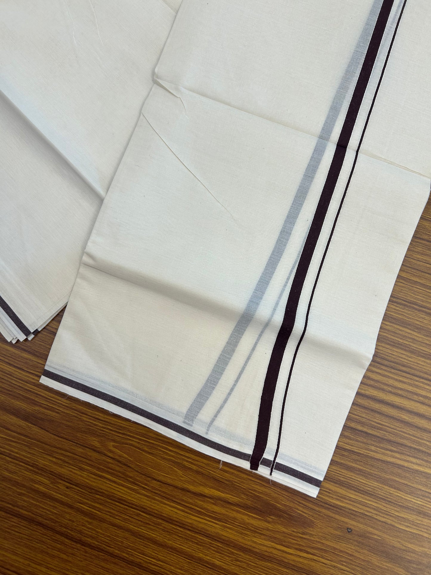 20% Discount! KaithariKada Balaramapuram 100% Cotton Double Off white - (Unbleached) - Mundu/Dhoti (80s) - 1 cm Dark Brown Kara 4 mtr (8.5 muzham) - 53 KK5362 GAN