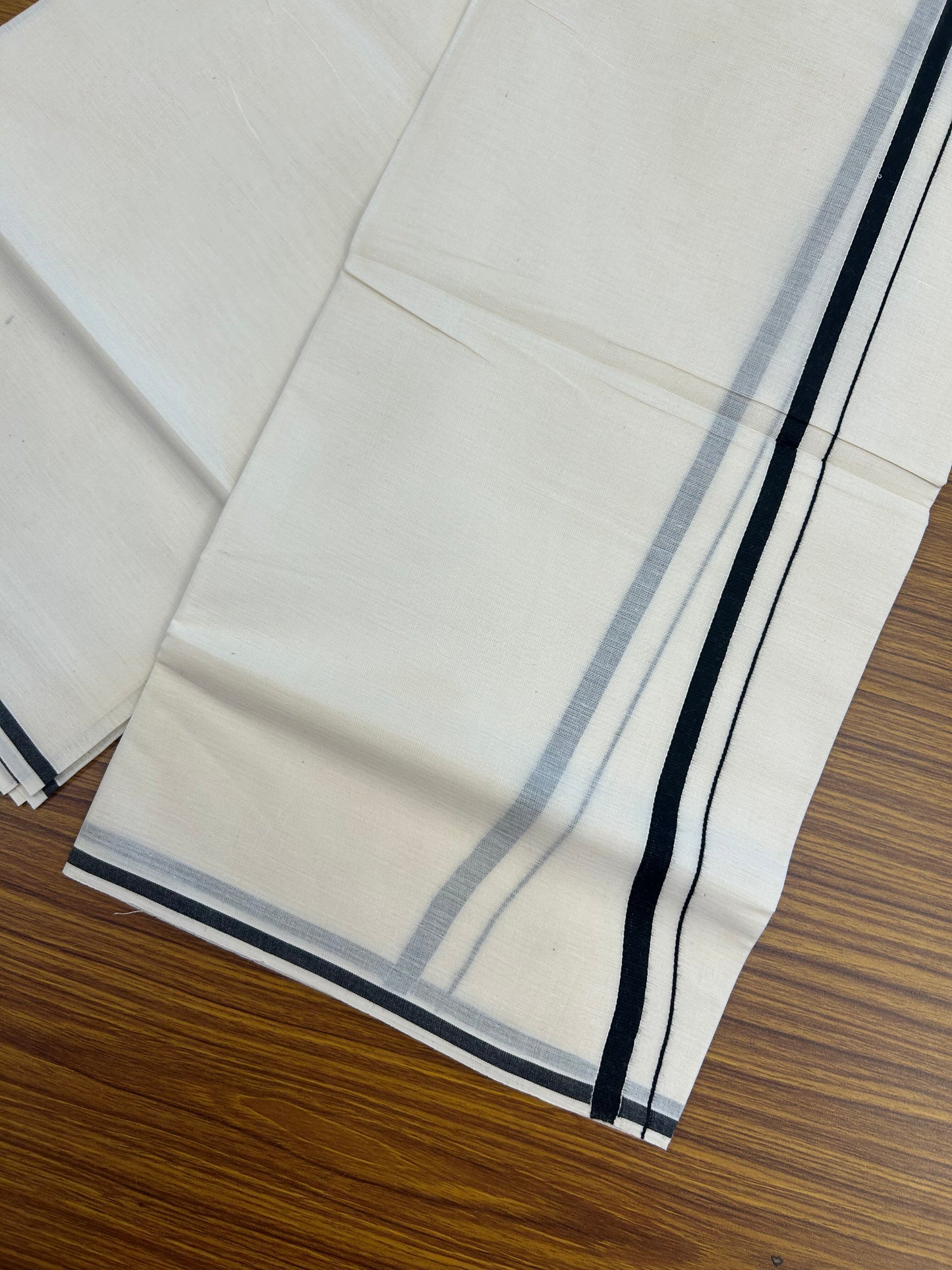20% Discount! KaithariKada Balaramapuram 100% Cotton Double Off white - (Unbleached) - Mundu/Dhoti (80s) - 1 cm Black Kara 4 mtr (8.5 muzham) - 54 KK5362 GAN