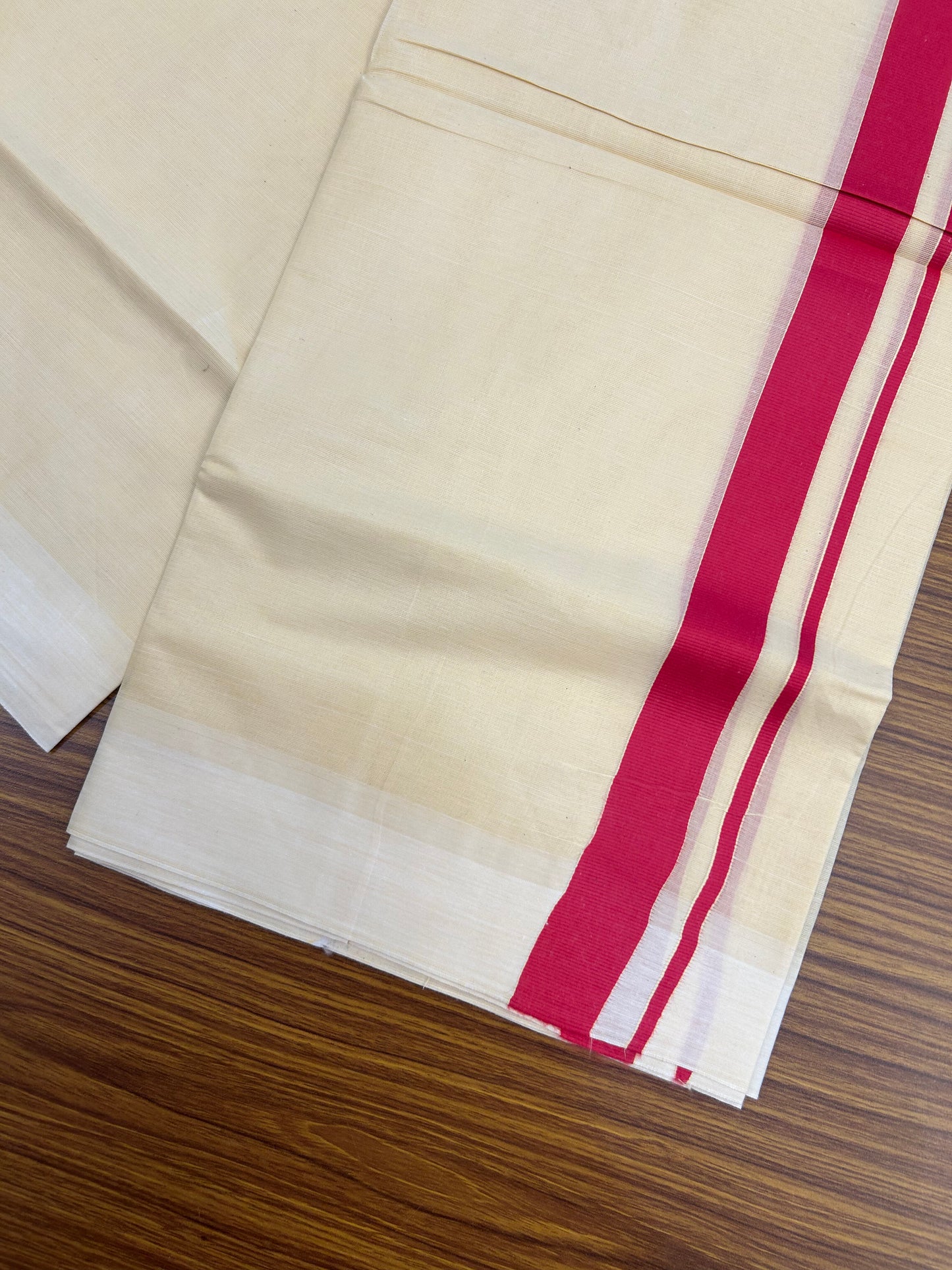 Kannur Kavi - 20% Discount! KaithariKada Balaramapuram Double Mundu/Dhoti - Pure Cotton - 100x80 - Kannur Yellow colour Body 1 Inch Red kara - 4 mtr - (8.5 muzham) - 8 KK5362 GAN