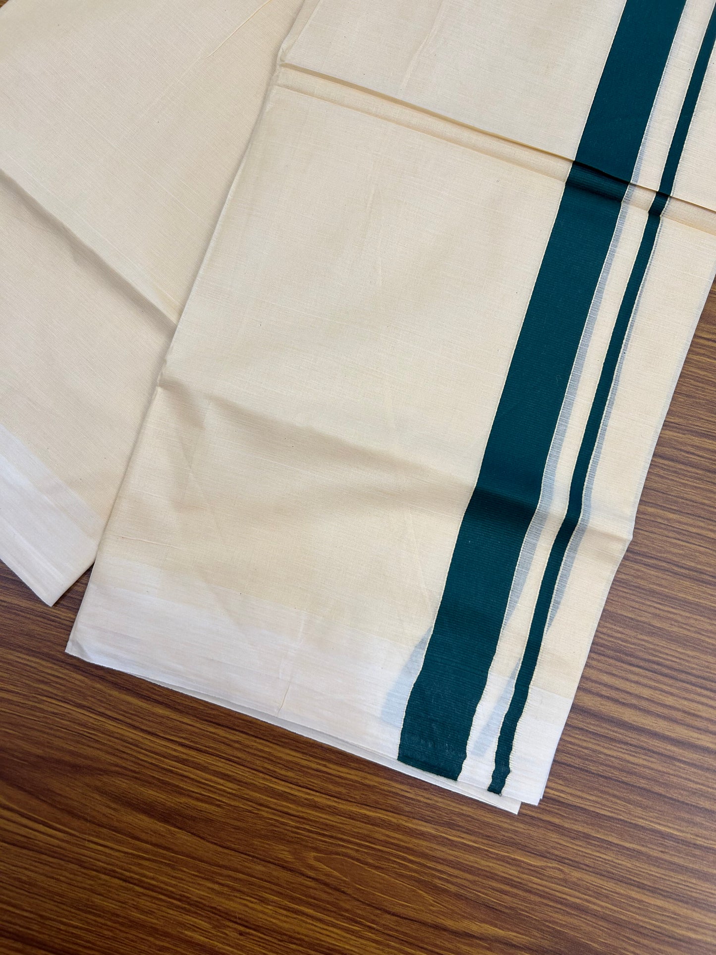 Kannur Kavi - 20% Discount! KaithariKada Balaramapuram Double Mundu/Dhoti - Pure Cotton - 100x80 - Kannur Yellow colour Body 1.5 Inch Dark Green kara - 4 mtr - (8.5 muzham) - 10 KK5362 GAN