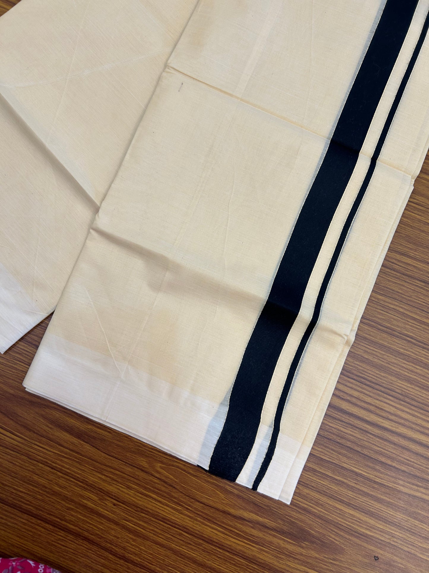 Kannur Kavi - 20% Discount! KaithariKada Balaramapuram Double Mundu/Dhoti - Pure Cotton - 100x80 - Kannur Yellow colour Body 1 Inch Black kara - 4 mtr - (8.5 muzham) - 18 KK5362 GAN