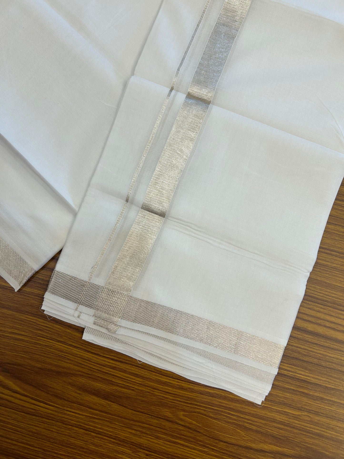 20% Discount ! KaithariKada Balaramapuram 100% Cotton Double Pure white Mundu/Dhoti - 100x100 - 0.75 inch Silver Kasav Kara 4 M (8.5 Muzham)- 11 KK5362 GAN