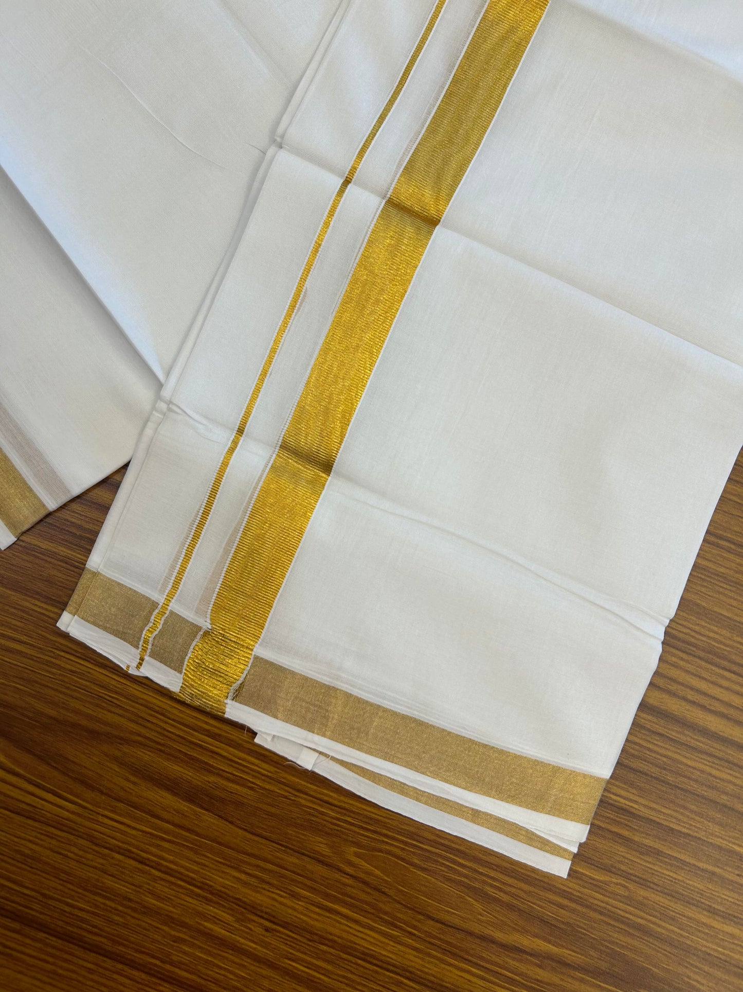 20% Discount ! KaithariKada Balaramapuram 100% Cotton Double Pure white Mundu/Dhoti - 100x100 - 1 inch gold Kasav Kara 4.00 m (8.5 muzham) - 12 KK5362 GAN